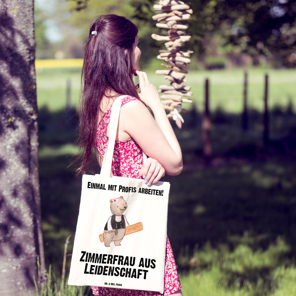 Tragetasche Zimmerfrau aus Leidenschaft Beuteltasche, Beutel, Einkaufstasche, Jutebeutel, Stoffbeutel, Beruf, Ausbildung, Jubiläum, Abschied, Rente, Kollege, Kollegin, Geschenk, Schenken, Arbeitskollege, Mitarbeiter, Firma, Danke, Dankeschön