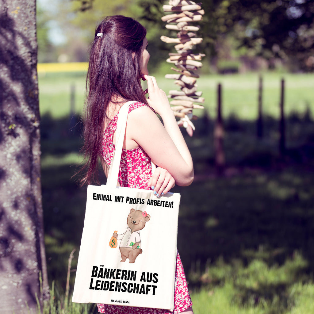 Tragetasche Bänkerin aus Leidenschaft Beuteltasche, Beutel, Einkaufstasche, Jutebeutel, Stoffbeutel, Beruf, Ausbildung, Jubiläum, Abschied, Rente, Kollege, Kollegin, Geschenk, Schenken, Arbeitskollege, Mitarbeiter, Firma, Danke, Dankeschön, Bänkerin, Bankfachfrau, Bankangestellte, Bankberaterin