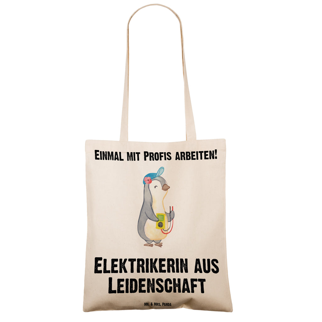 Tragetasche Elektrikerin aus Leidenschaft Beuteltasche, Beutel, Einkaufstasche, Jutebeutel, Stoffbeutel, Beruf, Ausbildung, Jubiläum, Abschied, Rente, Kollege, Kollegin, Geschenk, Schenken, Arbeitskollege, Mitarbeiter, Firma, Danke, Dankeschön, Elektrikerin, Elektronmonteurin, Elektrotechnikerin, Elektroinstallateurin, Elektromeisterin, Gesellenprüfung