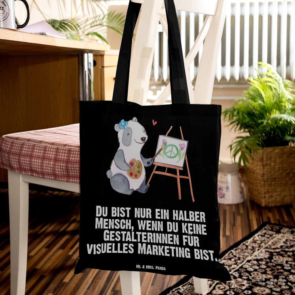 Tragetasche Gestalterinnen für visuelles Marketing mit Herz Beuteltasche, Beutel, Einkaufstasche, Jutebeutel, Stoffbeutel, Beruf, Ausbildung, Jubiläum, Abschied, Rente, Kollege, Kollegin, Geschenk, Schenken, Arbeitskollege, Mitarbeiter, Firma, Danke, Dankeschön