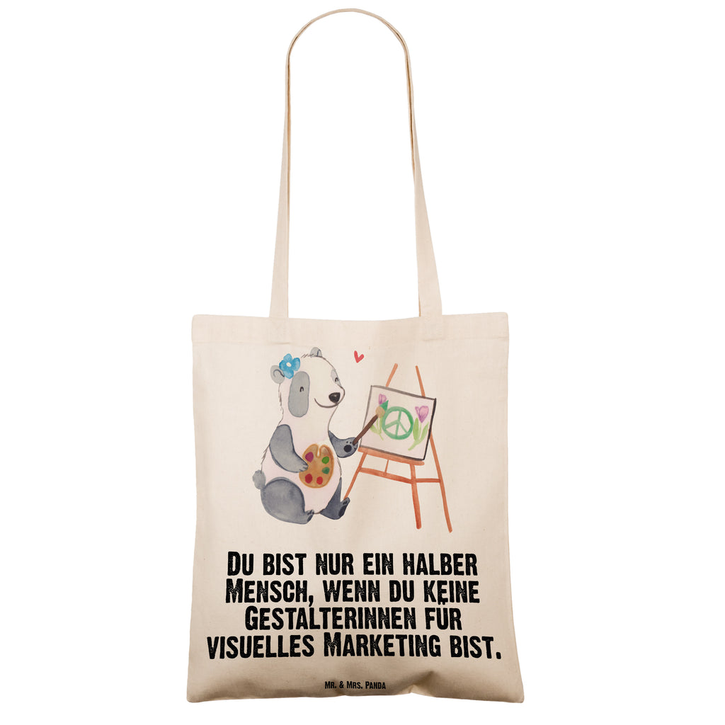 Tragetasche Gestalterinnen für visuelles Marketing mit Herz Beuteltasche, Beutel, Einkaufstasche, Jutebeutel, Stoffbeutel, Beruf, Ausbildung, Jubiläum, Abschied, Rente, Kollege, Kollegin, Geschenk, Schenken, Arbeitskollege, Mitarbeiter, Firma, Danke, Dankeschön