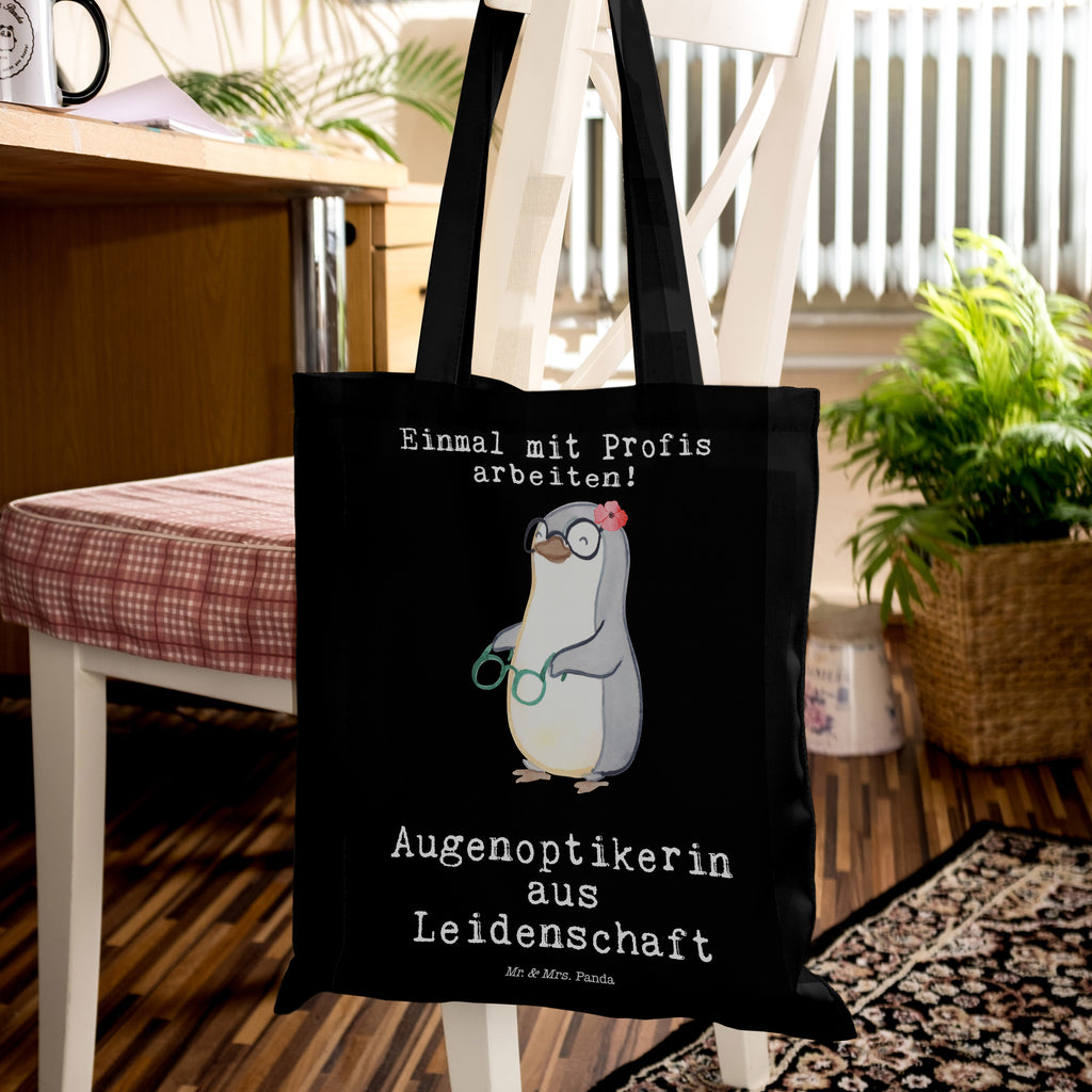 Tragetasche Augenoptikerin aus Leidenschaft Beuteltasche, Beutel, Einkaufstasche, Jutebeutel, Stoffbeutel, Beruf, Ausbildung, Jubiläum, Abschied, Rente, Kollege, Kollegin, Geschenk, Schenken, Arbeitskollege, Mitarbeiter, Firma, Danke, Dankeschön, Augenoptikerin, Optikerin, Augenärztin, Optometristin, Brillenverkäuferin, Brillengeschäft, Eröffnung