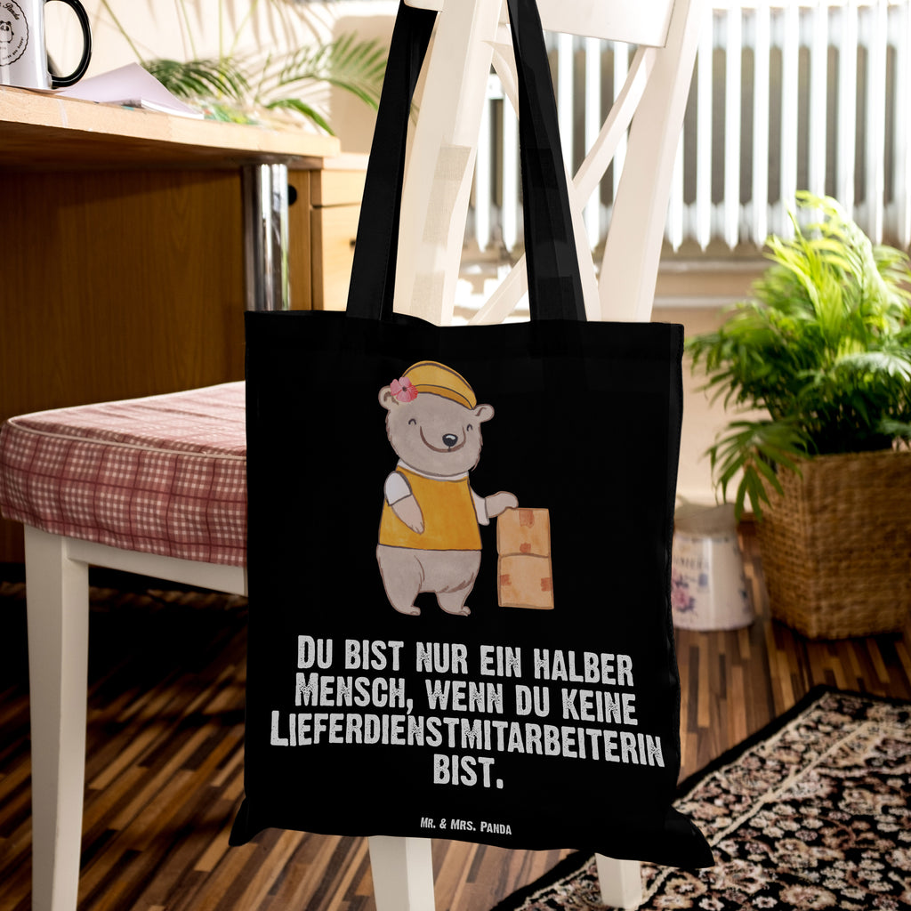 Tragetasche Lieferdienstmitarbeiterin mit Herz Beuteltasche, Beutel, Einkaufstasche, Jutebeutel, Stoffbeutel, Beruf, Ausbildung, Jubiläum, Abschied, Rente, Kollege, Kollegin, Geschenk, Schenken, Arbeitskollege, Mitarbeiter, Firma, Danke, Dankeschön, Lieferdienstmitarbeiterin, Pizzabäckerin, Pizzabotin, Pizzabringdienst, Lieferbringdienst