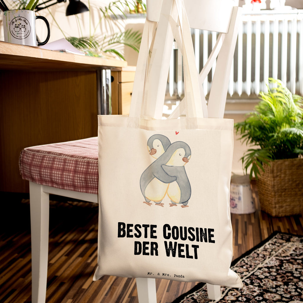 Tragetasche Pinguin Beste Cousine der Welt Beuteltasche, Beutel, Einkaufstasche, Jutebeutel, Stoffbeutel, für, Dankeschön, Geschenk, Schenken, Geburtstag, Geburtstagsgeschenk, Geschenkidee, Danke, Bedanken, Mitbringsel, Freude machen, Geschenktipp, Cousine, Kusine, Kousine, Cousinchen, Tochter von Onkel, Tochter von Tante, Familie, Verwandtschaft, Cousin