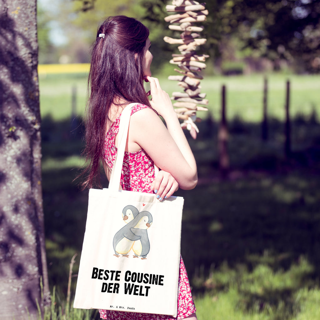 Tragetasche Pinguin Beste Cousine der Welt Beuteltasche, Beutel, Einkaufstasche, Jutebeutel, Stoffbeutel, für, Dankeschön, Geschenk, Schenken, Geburtstag, Geburtstagsgeschenk, Geschenkidee, Danke, Bedanken, Mitbringsel, Freude machen, Geschenktipp, Cousine, Kusine, Kousine, Cousinchen, Tochter von Onkel, Tochter von Tante, Familie, Verwandtschaft, Cousin
