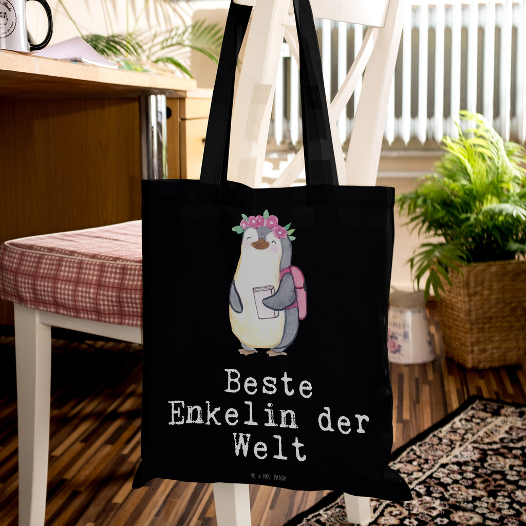 Tragetasche Pinguin Beste Enkelin der Welt Beuteltasche, Beutel, Einkaufstasche, Jutebeutel, Stoffbeutel, für, Dankeschön, Geschenk, Schenken, Geburtstag, Geburtstagsgeschenk, Geschenkidee, Danke, Bedanken, Mitbringsel, Freude machen, Geschenktipp, Enkelin, Enkelkind, Enkeltochter, Oma, Opa, Kind von Tochter, Kind von Sohn, Großtochter, Taufe