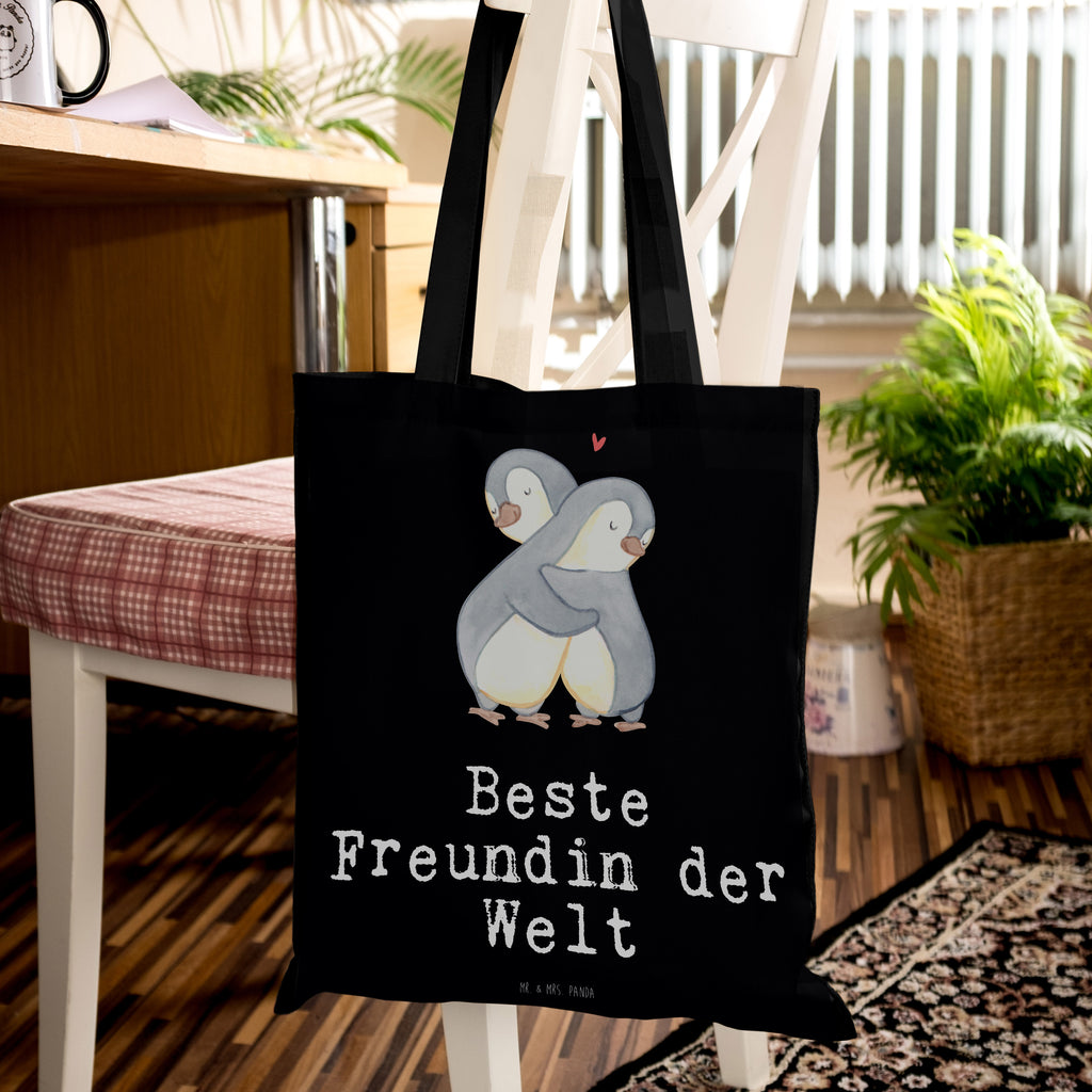 Tragetasche Pinguin Beste Freundin der Welt Beuteltasche, Beutel, Einkaufstasche, Jutebeutel, Stoffbeutel, für, Dankeschön, Geschenk, Schenken, Geburtstag, Geburtstagsgeschenk, Geschenkidee, Danke, Bedanken, Mitbringsel, Freude machen, Geschenktipp, Freundin, beste Freundin, Ehefrau, Frau, bae, bff, Freundinnen, Jahrestag, Freundschaft. Liebste, beste, Spruch