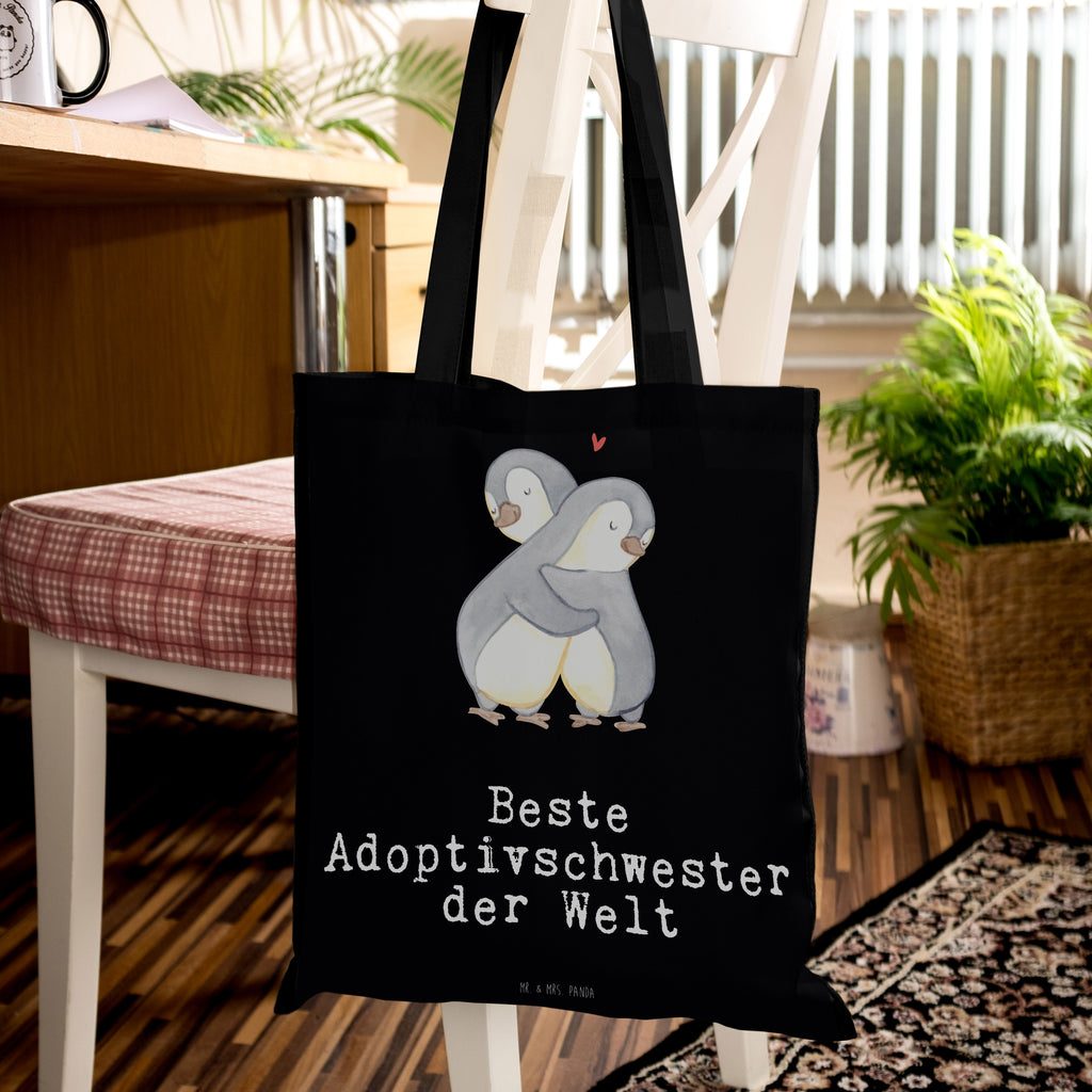 Tragetasche Pinguin Beste Adoptivschwester der Welt Beuteltasche, Beutel, Einkaufstasche, Jutebeutel, Stoffbeutel, für, Dankeschön, Geschenk, Schenken, Geburtstag, Geburtstagsgeschenk, Geschenkidee, Danke, Bedanken, Mitbringsel, Freude machen, Geschenktipp, Adoptivschwester, Adoptiv, adoptiert, Schwester, Geschwister, Schwesterherz, Sister, Familie, Kleinigkeit, Beste, Tochter