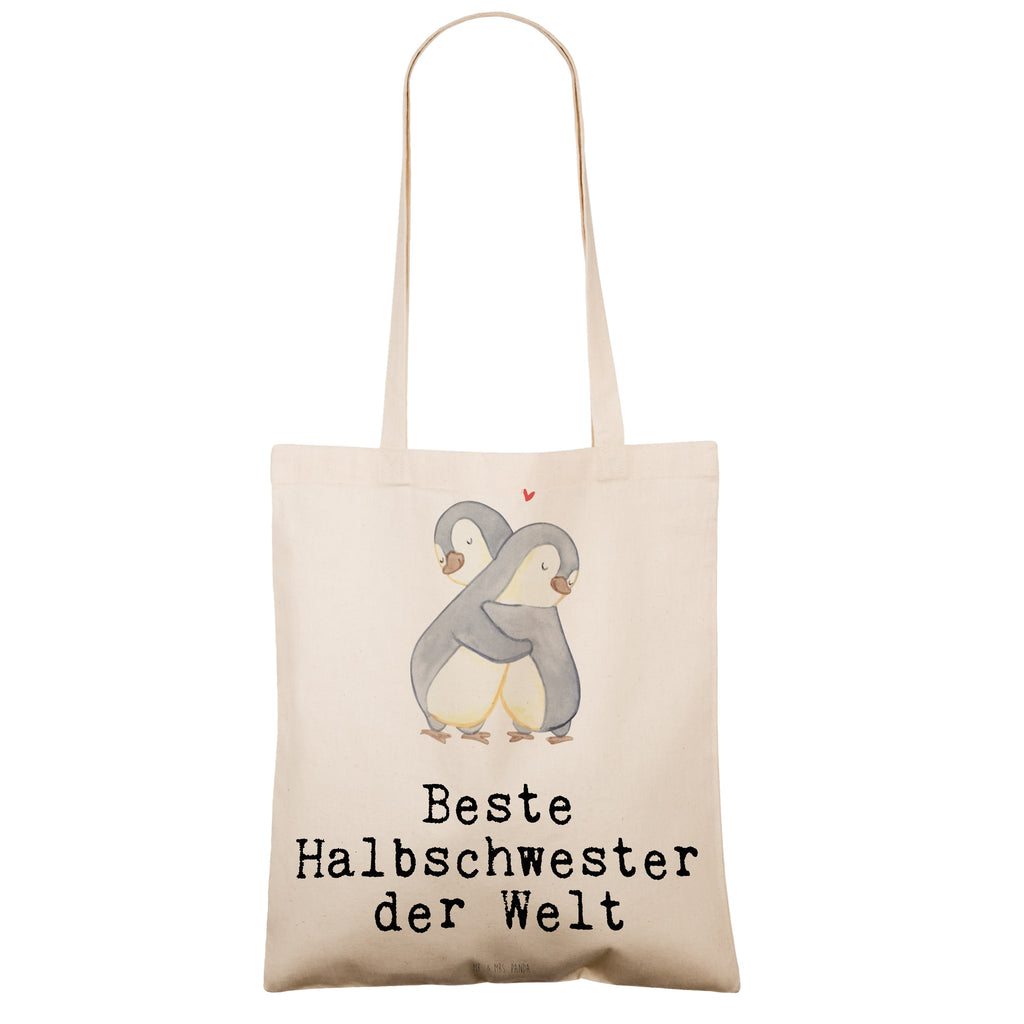 Tragetasche Pinguin Beste Halbschwester der Welt Beuteltasche, Beutel, Einkaufstasche, Jutebeutel, Stoffbeutel, für, Dankeschön, Geschenk, Schenken, Geburtstag, Geburtstagsgeschenk, Geschenkidee, Danke, Bedanken, Mitbringsel, Freude machen, Geschenktipp, Halbschwester, Stiefschwester, Stiefgeschwister, Schwestern, Schwester, Geschwister, Schwesterherz, Sister, Familie, Kleinigkeit, Beste, Tochter, Liebe, Kinder
