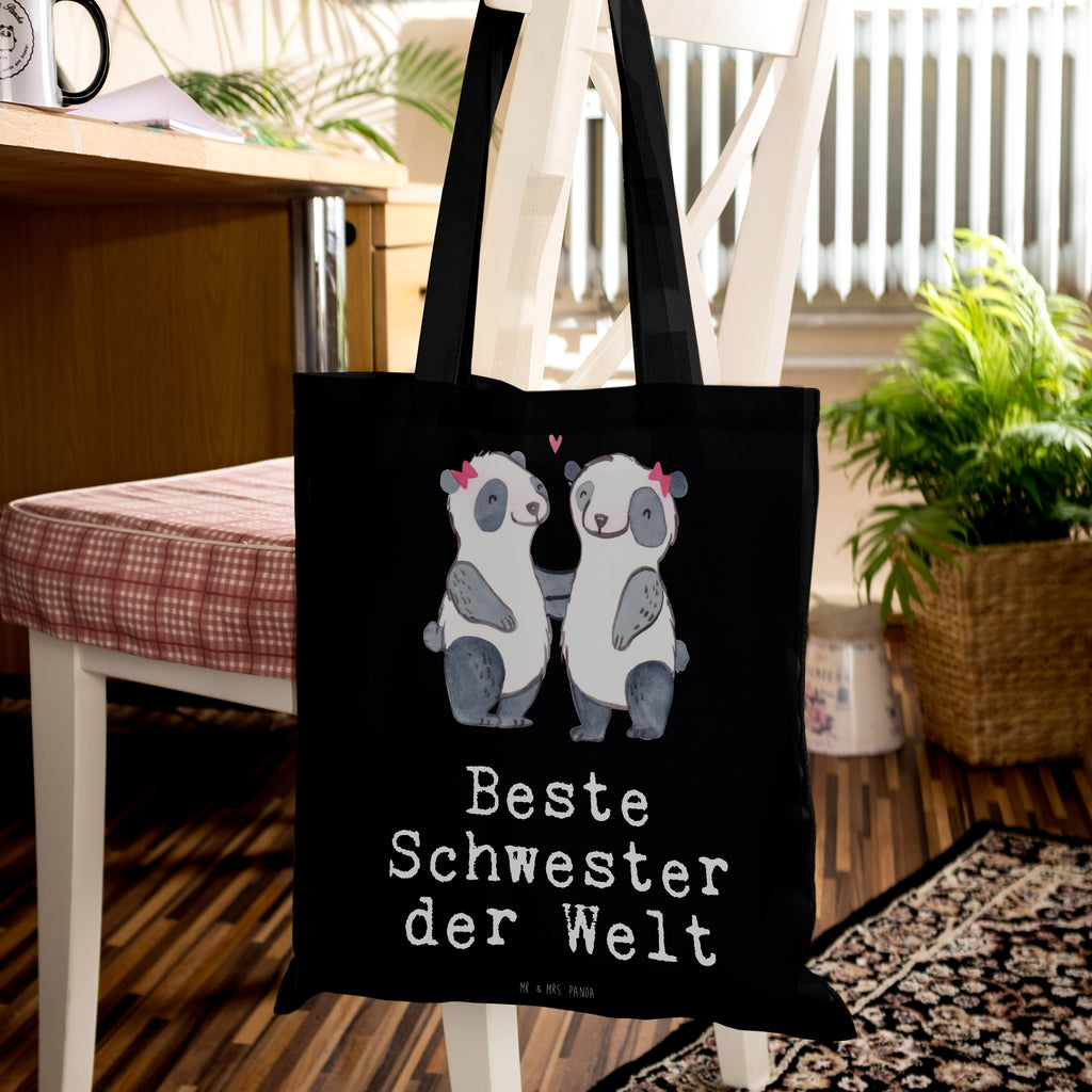 Tragetasche Panda Beste Schwester der Welt Beuteltasche, Beutel, Einkaufstasche, Jutebeutel, Stoffbeutel, für, Dankeschön, Geschenk, Schenken, Geburtstag, Geburtstagsgeschenk, Geschenkidee, Danke, Bedanken, Mitbringsel, Freude machen, Geschenktipp, Schwestern, Schwester, Geschwister, Schwesterherz, Sister, Familie, Kleinigkeit, Beste, Tochter, Liebe, Kinder