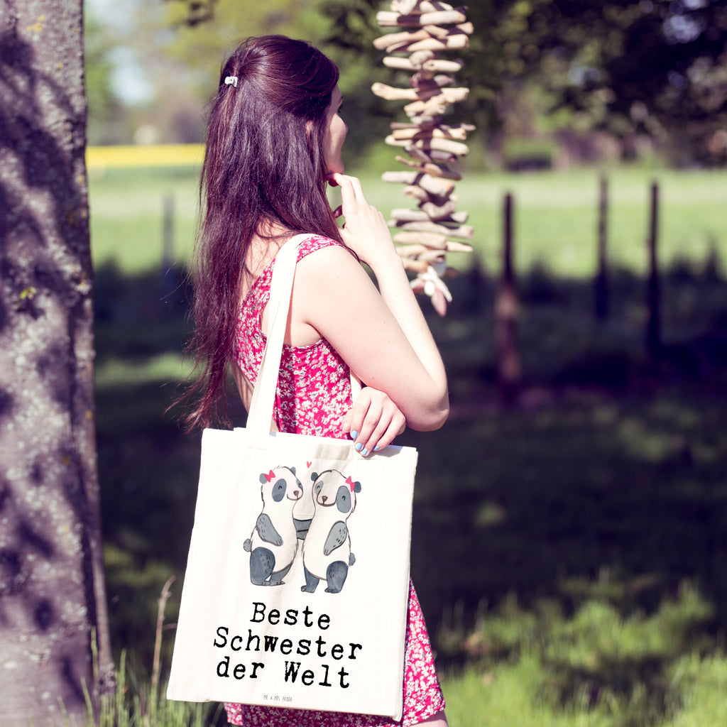 Tragetasche Panda Beste Schwester der Welt Beuteltasche, Beutel, Einkaufstasche, Jutebeutel, Stoffbeutel, für, Dankeschön, Geschenk, Schenken, Geburtstag, Geburtstagsgeschenk, Geschenkidee, Danke, Bedanken, Mitbringsel, Freude machen, Geschenktipp, Schwestern, Schwester, Geschwister, Schwesterherz, Sister, Familie, Kleinigkeit, Beste, Tochter, Liebe, Kinder