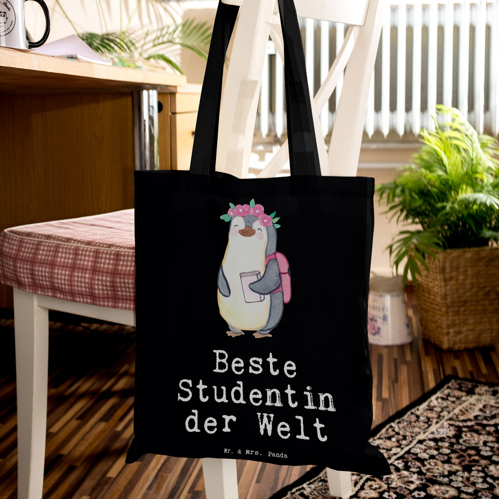 Tragetasche Pinguin Beste Studentin der Welt Beuteltasche, Beutel, Einkaufstasche, Jutebeutel, Stoffbeutel, für, Dankeschön, Geschenk, Schenken, Geburtstag, Geburtstagsgeschenk, Geschenkidee, Danke, Bedanken, Mitbringsel, Freude machen, Geschenktipp, Studentin, Studium, Tochter, Spaß, Musterschülerin, lustig, Studienabschluss, witzig, Universität, Abschluss, Alumni, Uni, Studenten, Hochschule