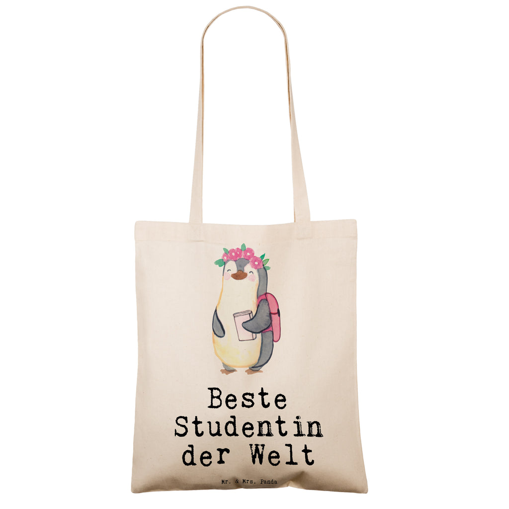Tragetasche Pinguin Beste Studentin der Welt Beuteltasche, Beutel, Einkaufstasche, Jutebeutel, Stoffbeutel, für, Dankeschön, Geschenk, Schenken, Geburtstag, Geburtstagsgeschenk, Geschenkidee, Danke, Bedanken, Mitbringsel, Freude machen, Geschenktipp, Studentin, Studium, Tochter, Spaß, Musterschülerin, lustig, Studienabschluss, witzig, Universität, Abschluss, Alumni, Uni, Studenten, Hochschule