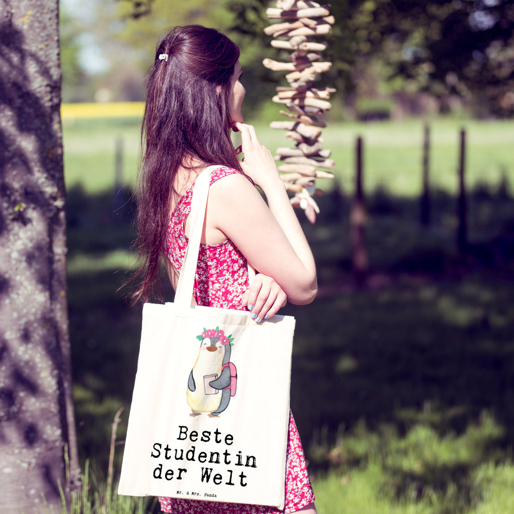 Tragetasche Pinguin Beste Studentin der Welt Beuteltasche, Beutel, Einkaufstasche, Jutebeutel, Stoffbeutel, für, Dankeschön, Geschenk, Schenken, Geburtstag, Geburtstagsgeschenk, Geschenkidee, Danke, Bedanken, Mitbringsel, Freude machen, Geschenktipp, Studentin, Studium, Tochter, Spaß, Musterschülerin, lustig, Studienabschluss, witzig, Universität, Abschluss, Alumni, Uni, Studenten, Hochschule