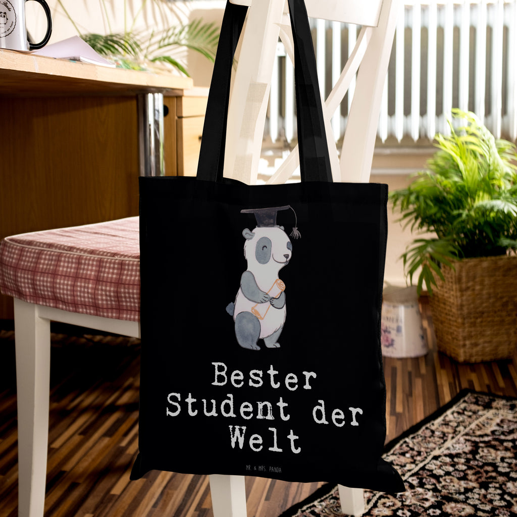 Tragetasche Panda Bester Student der Welt Beuteltasche, Beutel, Einkaufstasche, Jutebeutel, Stoffbeutel, für, Dankeschön, Geschenk, Schenken, Geburtstag, Geburtstagsgeschenk, Geschenkidee, Danke, Bedanken, Mitbringsel, Freude machen, Geschenktipp, Student, Studium, Sohn, Spaß, Musterschüler, lustig, Studienabschluss, witzig, Universität, Abschluss, Alumni, Uni, Studenten, Hochschule
