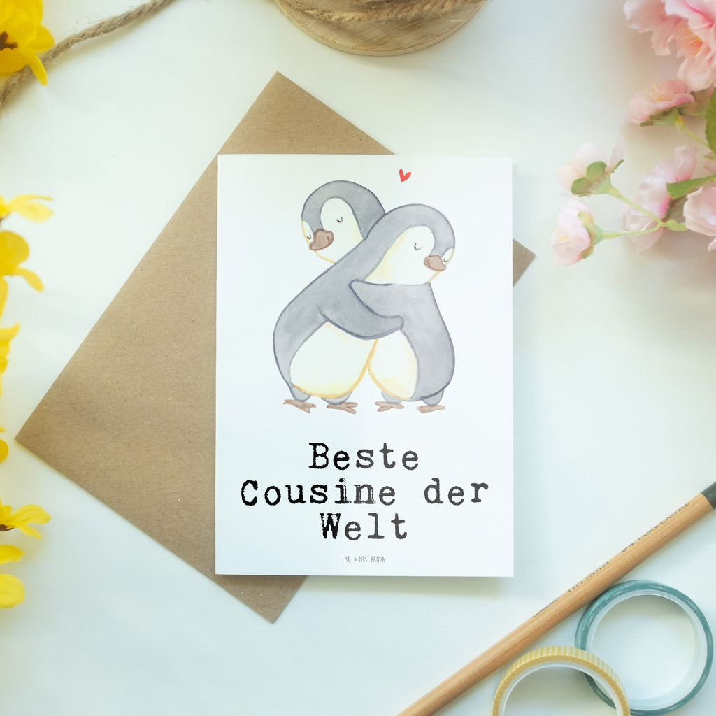 Grußkarte Pinguin Beste Cousine der Welt Klappkarte, Einladungskarte, Glückwunschkarte, Hochzeitskarte, Geburtstagskarte, Karte, für, Dankeschön, Geschenk, Schenken, Geburtstag, Geburtstagsgeschenk, Geschenkidee, Danke, Bedanken, Mitbringsel, Freude machen, Geschenktipp, Cousine, Kusine, Kousine, Cousinchen, Tochter von Onkel, Tochter von Tante, Familie, Verwandtschaft, Cousin