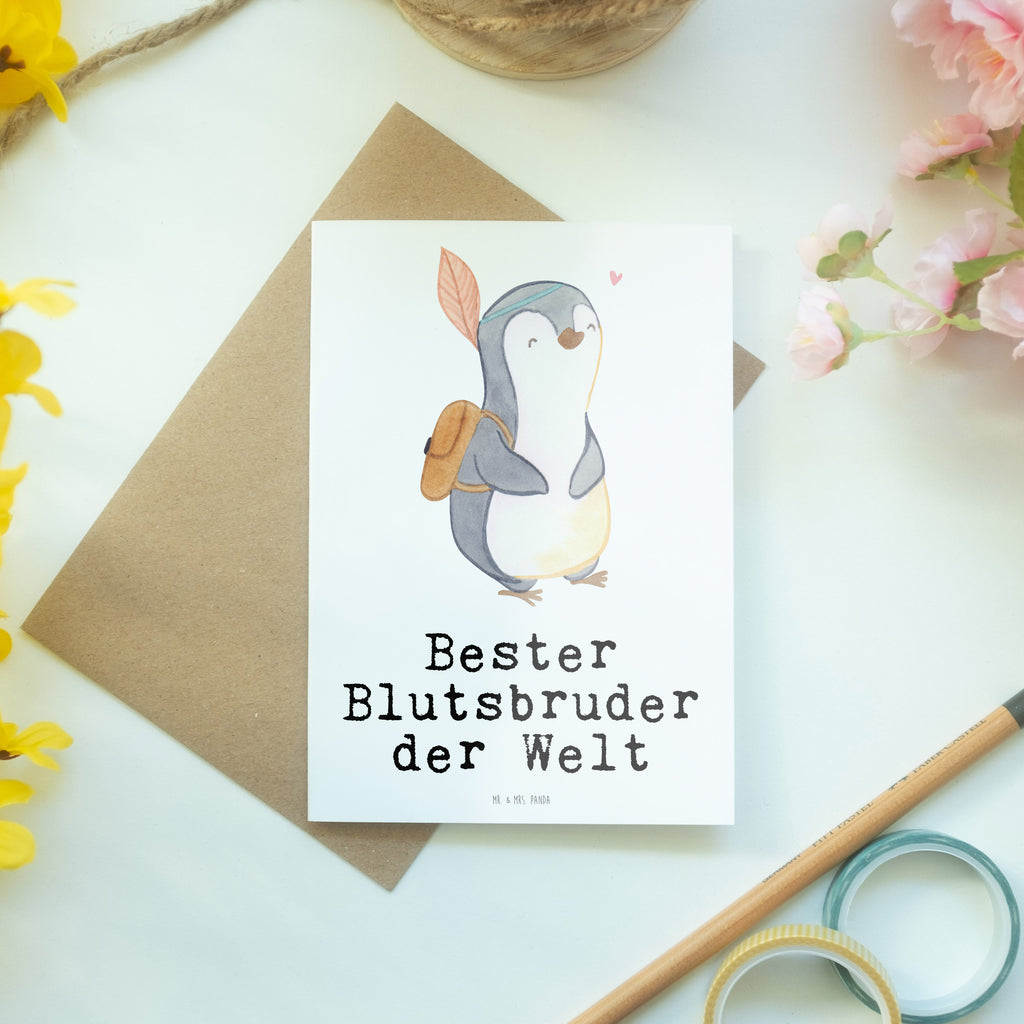 Grußkarte Pinguin Bester Blutsbruder der Welt Klappkarte, Einladungskarte, Glückwunschkarte, Hochzeitskarte, Geburtstagskarte, Karte, für, Dankeschön, Geschenk, Schenken, Geburtstag, Geburtstagsgeschenk, Geschenkidee, Danke, Bedanken, Mitbringsel, Freude machen, Geschenktipp, Blutsbruder, Blutsgeschwister, Freund, Brüder, Geschwister, Bruderherz, Brother, Familie, Kleinigkeit, Bester, Sido