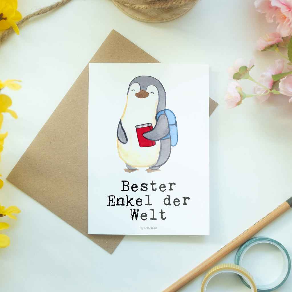 Grußkarte Pinguin Bester Enkel der Welt Klappkarte, Einladungskarte, Glückwunschkarte, Hochzeitskarte, Geburtstagskarte, Karte, für, Dankeschön, Geschenk, Schenken, Geburtstag, Geburtstagsgeschenk, Geschenkidee, Danke, Bedanken, Mitbringsel, Freude machen, Geschenktipp, Enkel, Enkelkind, Enkelsohn, Oma, Opa, Kind von Tochter, Kind von Sohn, Taufe, Großsohn