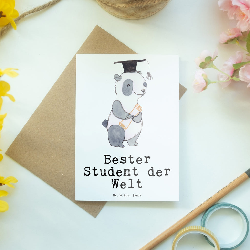 Grußkarte Panda Bester Student der Welt Klappkarte, Einladungskarte, Glückwunschkarte, Hochzeitskarte, Geburtstagskarte, Karte, für, Dankeschön, Geschenk, Schenken, Geburtstag, Geburtstagsgeschenk, Geschenkidee, Danke, Bedanken, Mitbringsel, Freude machen, Geschenktipp, Student, Studium, Sohn, Spaß, Musterschüler, lustig, Studienabschluss, witzig, Universität, Abschluss, Alumni, Uni, Studenten, Hochschule