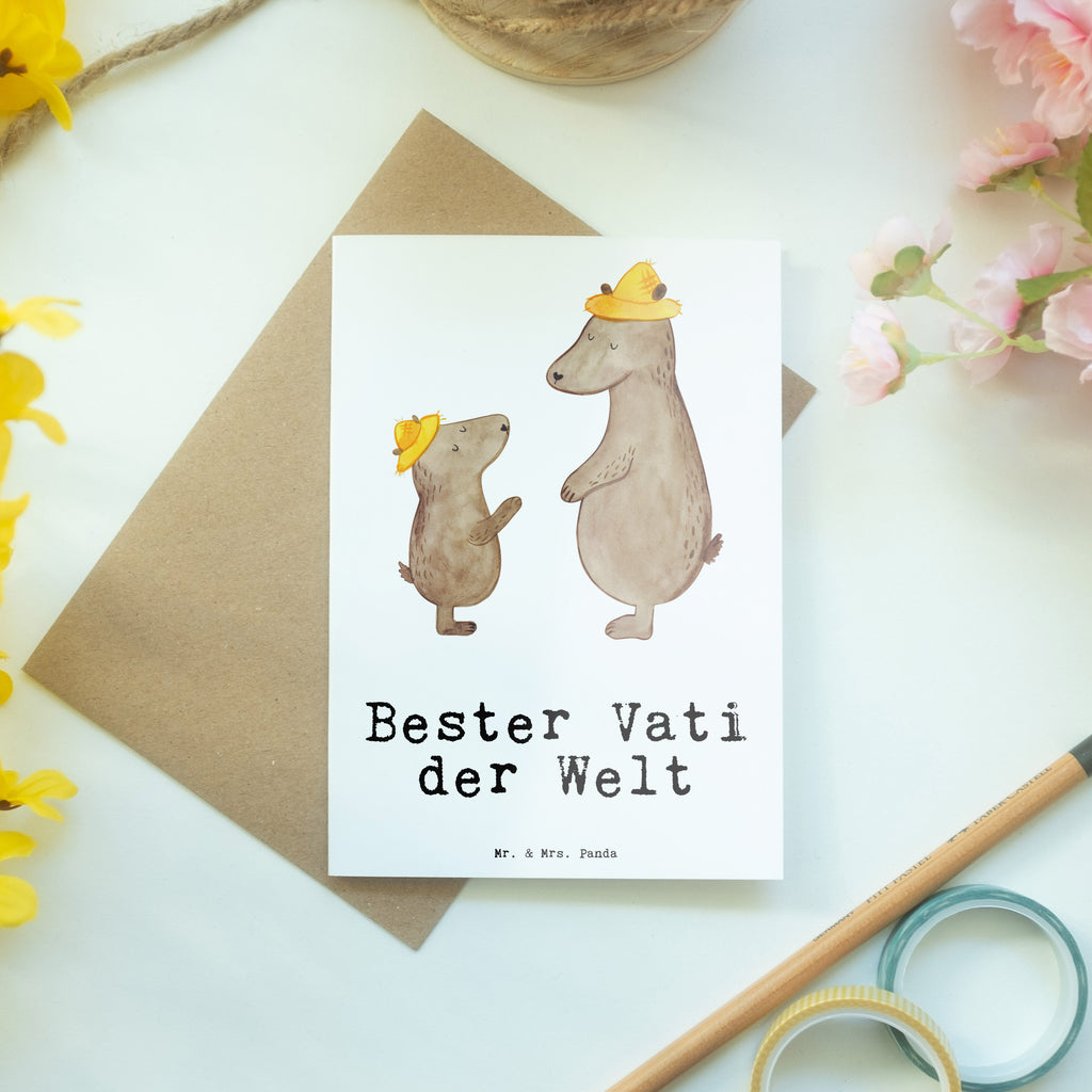 Grußkarte Bär Bester Vati der Welt Klappkarte, Einladungskarte, Glückwunschkarte, Hochzeitskarte, Geburtstagskarte, Karte, für, Dankeschön, Geschenk, Schenken, Geburtstag, Geburtstagsgeschenk, Geschenkidee, Danke, Bedanken, Mitbringsel, Freude machen, Geschenktipp, Vater, Papa, Dad, Daddy, Paps, Papi, Vati, Eltern, Geschenk Vater, Mann, Familie, Bester, Kleinigkeit