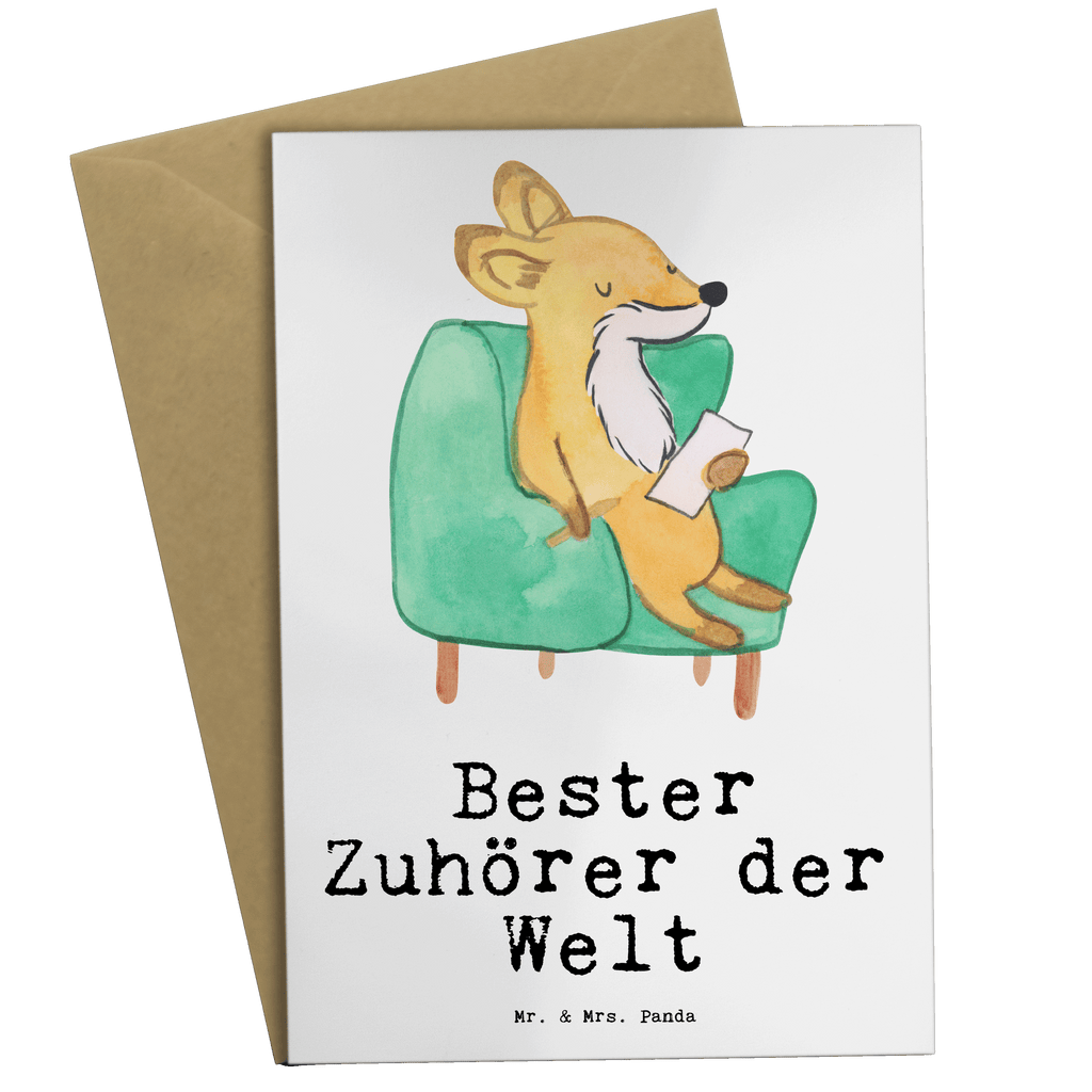 Grußkarte Fuchs Bester Zuhörer der Welt Klappkarte, Einladungskarte, Glückwunschkarte, Hochzeitskarte, Geburtstagskarte, Karte, für, Dankeschön, Geschenk, Schenken, Geburtstag, Geburtstagsgeschenk, Geschenkidee, Danke, Bedanken, Mitbringsel, Freude machen, Geschenktipp, Zuhörer, Freund, Freundin, offenes Ohr, Hilfsbereit, Hilfe