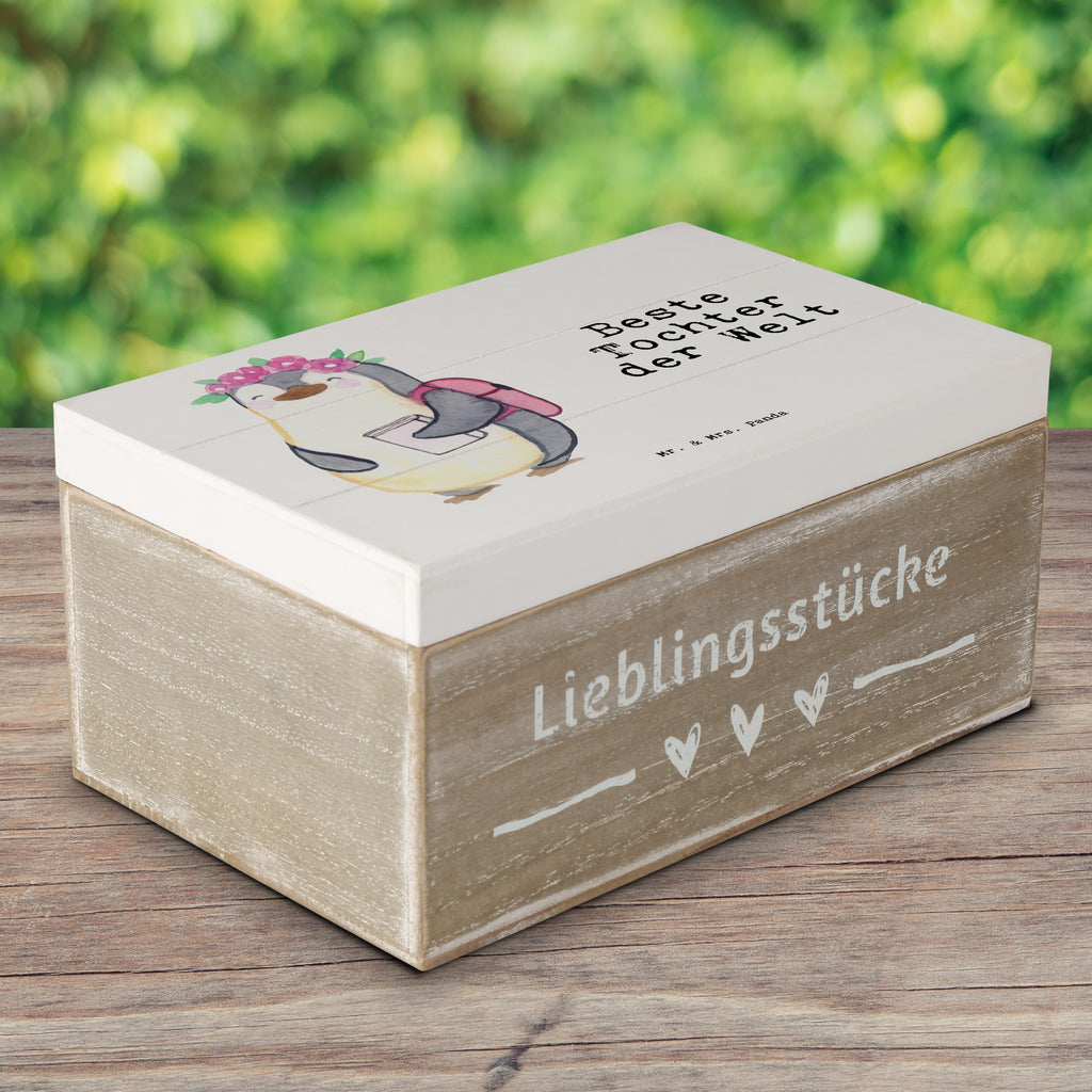 Holzkiste Pinguin Beste Tochter der Welt Tochter, Töchter, Töchterchen, Geburt, Kleine, Mutter, Vater, Kind, Kinder, Familie, Belohnung, Dankeschön, Holzkiste, Kiste, Schatzkiste, Truhe, Schatulle, XXL,  Erinnerungsbox, Erinnerungskiste, Dekokiste, Aufbewahrungsbox  für, Dankeschön, Geschenk, Schenken, Geburtstag, Geburtstagsgeschenk, Geschenkidee, Danke, Bedanken, Mitbringsel, Freude machen, Geschenktipp