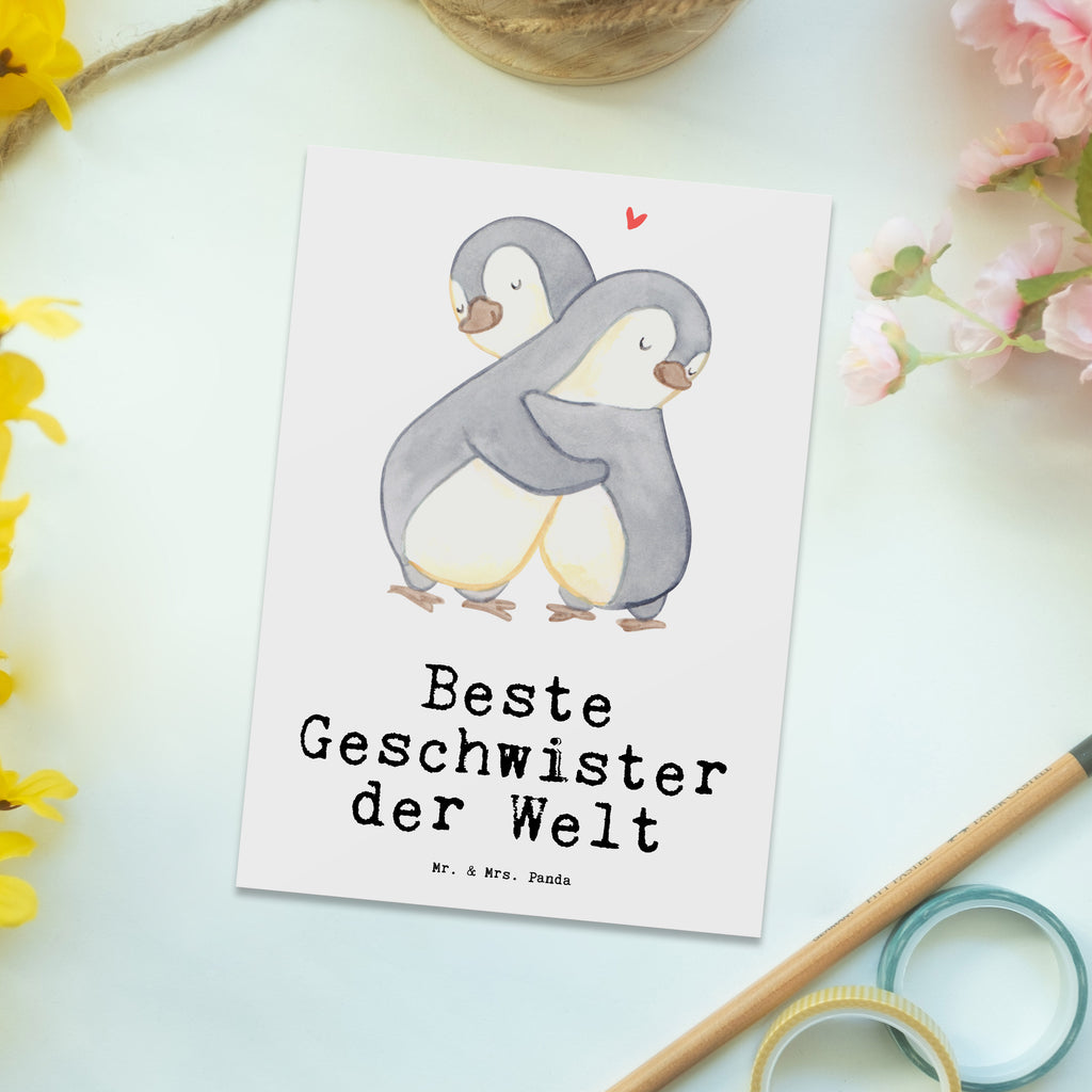 Postkarte Pinguin Beste Geschwister der Welt Geschenkkarte, Grußkarte, Karte, Einladung, Ansichtskarte, Geburtstagskarte, Einladungskarte, Dankeskarte, für, Dankeschön, Geschenk, Schenken, Geburtstag, Geburtstagsgeschenk, Geschenkidee, Danke, Bedanken, Mitbringsel, Freude machen, Geschenktipp, Geschwister, Geschwisterchen, Bruder, Schwester, Schwestern, Brüder, Familie, Nachwuchs