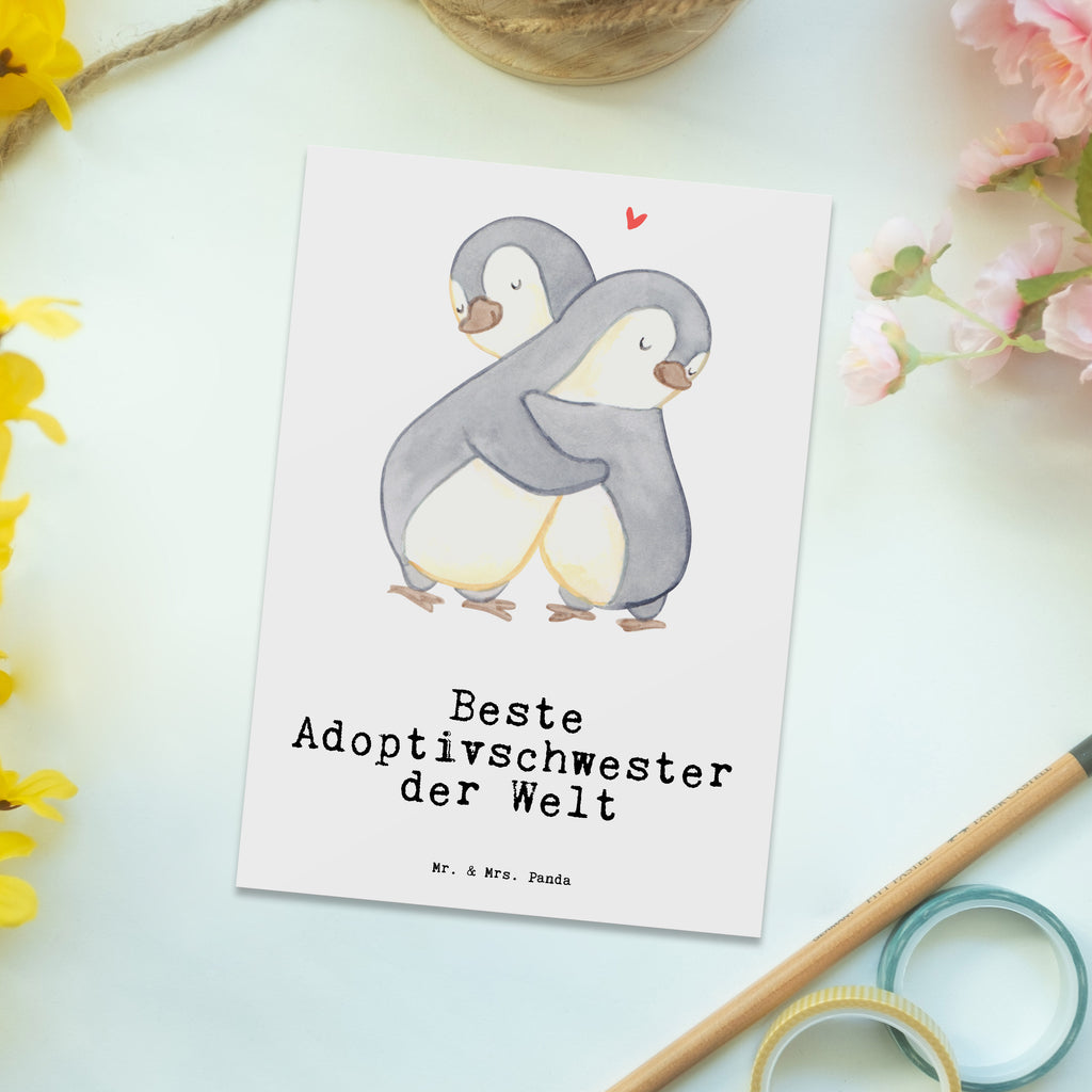 Postkarte Pinguin Beste Adoptivschwester der Welt Geschenkkarte, Grußkarte, Karte, Einladung, Ansichtskarte, Geburtstagskarte, Einladungskarte, für, Dankeschön, Geschenk, Schenken, Geburtstag, Geburtstagsgeschenk, Geschenkidee, Danke, Bedanken, Mitbringsel, Freude machen, Geschenktipp, Adoptivschwester, Adoptiv, adoptiert, Schwester, Geschwister, Schwesterherz, Sister, Familie, Kleinigkeit, Beste, Tochter