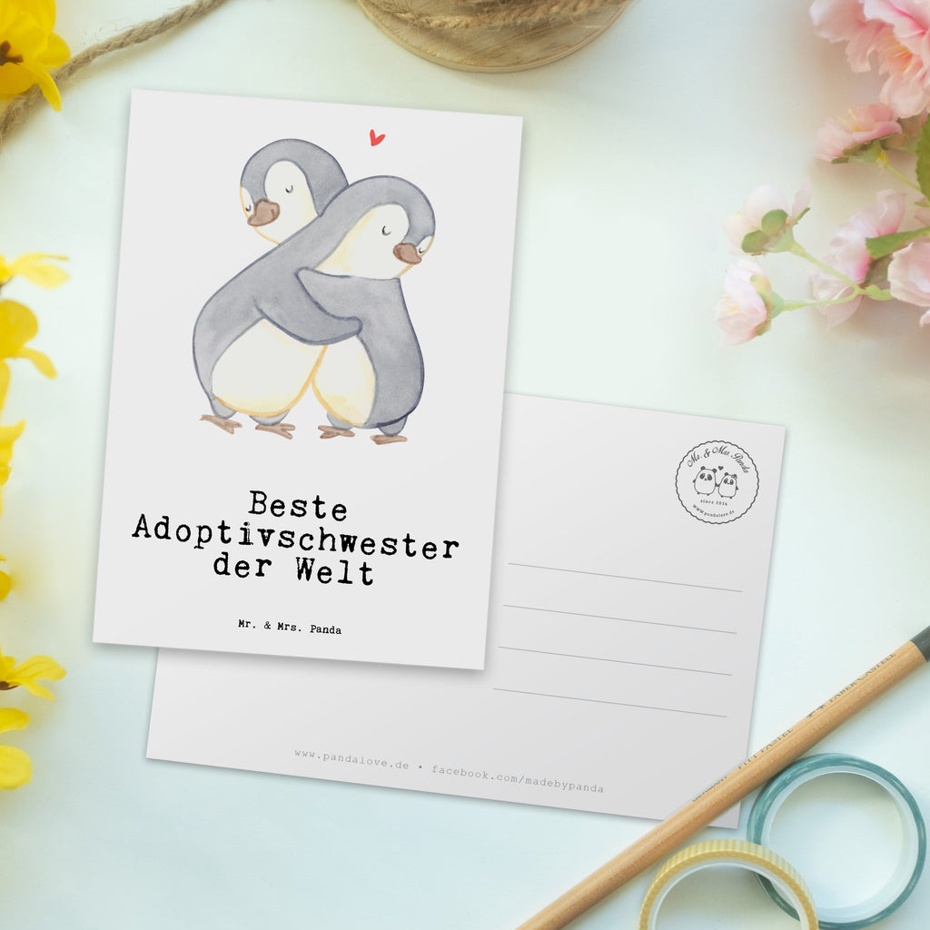 Postkarte Pinguin Beste Adoptivschwester der Welt Geschenkkarte, Grußkarte, Karte, Einladung, Ansichtskarte, Geburtstagskarte, Einladungskarte, für, Dankeschön, Geschenk, Schenken, Geburtstag, Geburtstagsgeschenk, Geschenkidee, Danke, Bedanken, Mitbringsel, Freude machen, Geschenktipp, Adoptivschwester, Adoptiv, adoptiert, Schwester, Geschwister, Schwesterherz, Sister, Familie, Kleinigkeit, Beste, Tochter