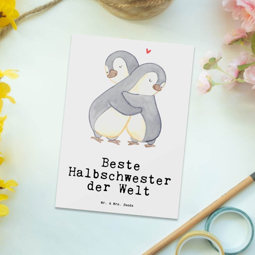 Postkarte Pinguin Beste Halbschwester der Welt Geschenkkarte, Grußkarte, Karte, Einladung, Ansichtskarte, Geburtstagskarte, Einladungskarte, Dankeskarte, für, Dankeschön, Geschenk, Schenken, Geburtstag, Geburtstagsgeschenk, Geschenkidee, Danke, Bedanken, Mitbringsel, Freude machen, Geschenktipp, Halbschwester, Stiefschwester, Stiefgeschwister, Schwestern, Schwester, Geschwister, Schwesterherz, Sister, Familie, Kleinigkeit, Beste, Tochter, Liebe, Kinder