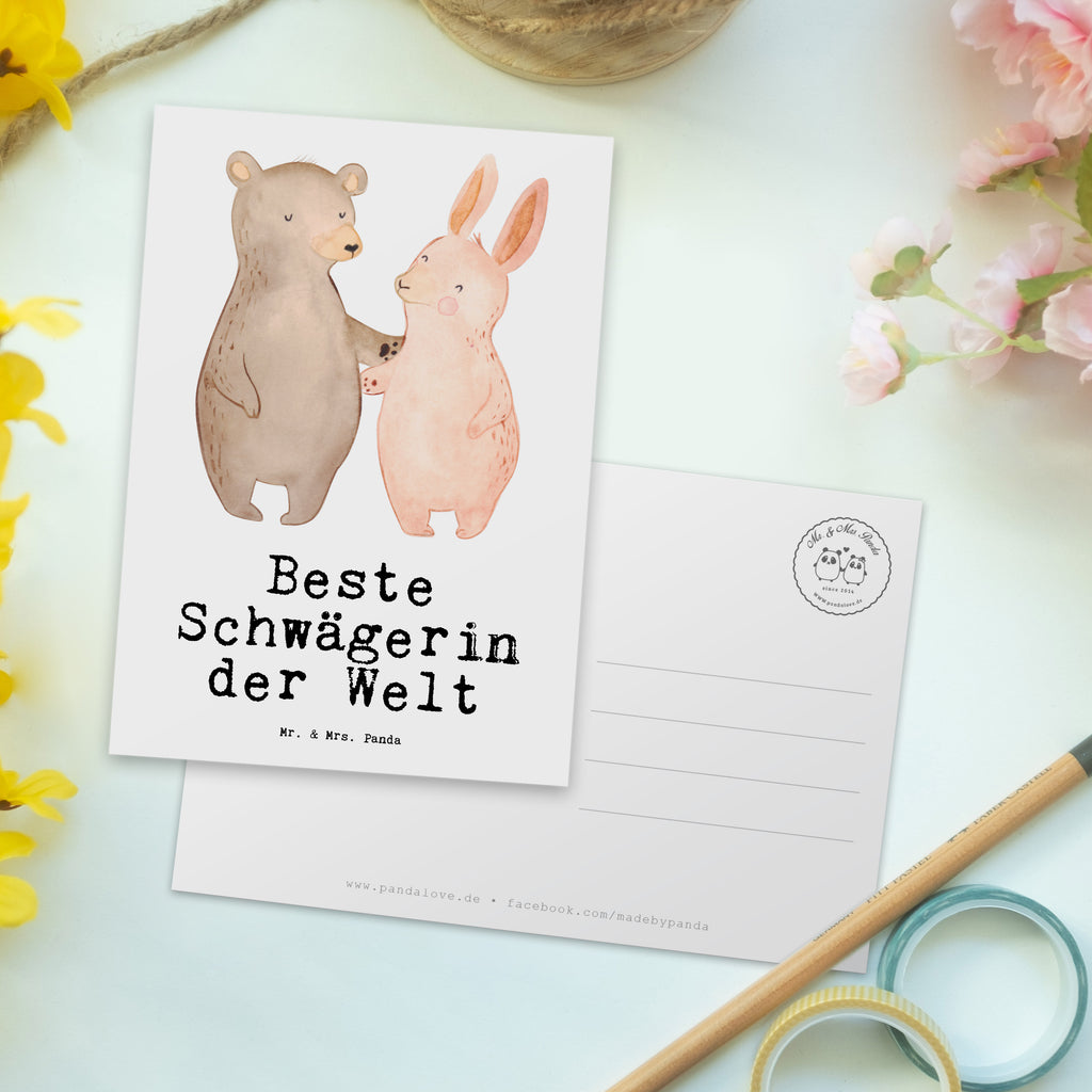 Postkarte Hase Beste Schwägerin der Welt Geschenkkarte, Grußkarte, Karte, Einladung, Ansichtskarte, Geburtstagskarte, Einladungskarte, Dankeskarte, für, Dankeschön, Geschenk, Schenken, Geburtstag, Geburtstagsgeschenk, Geschenkidee, Danke, Bedanken, Mitbringsel, Freude machen, Geschenktipp, Schwägerin, Schwähgerin, Schwippschwägerin, Familie, Verwandtschaft, angeheiratet, Frau, Ehemann, Schwester, Ehefrau, Bruder, Partner