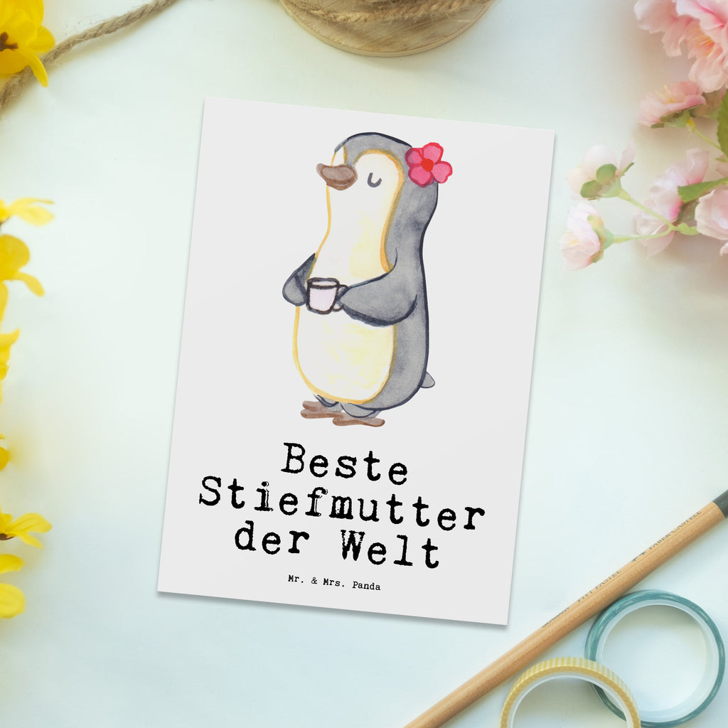 Postkarte Pinguin Beste Stiefmutter der Welt Geschenkkarte, Grußkarte, Karte, Einladung, Ansichtskarte, Geburtstagskarte, Einladungskarte, Dankeskarte, für, Dankeschön, Geschenk, Schenken, Geburtstag, Geburtstagsgeschenk, Geschenkidee, Danke, Bedanken, Mitbringsel, Freude machen, Geschenktipp, Stiefmutter, Stief Mutter, Stiefmama, Mami, Mutter, Muttertag, Mutti, Mama, Tochter, Sohn, Beste