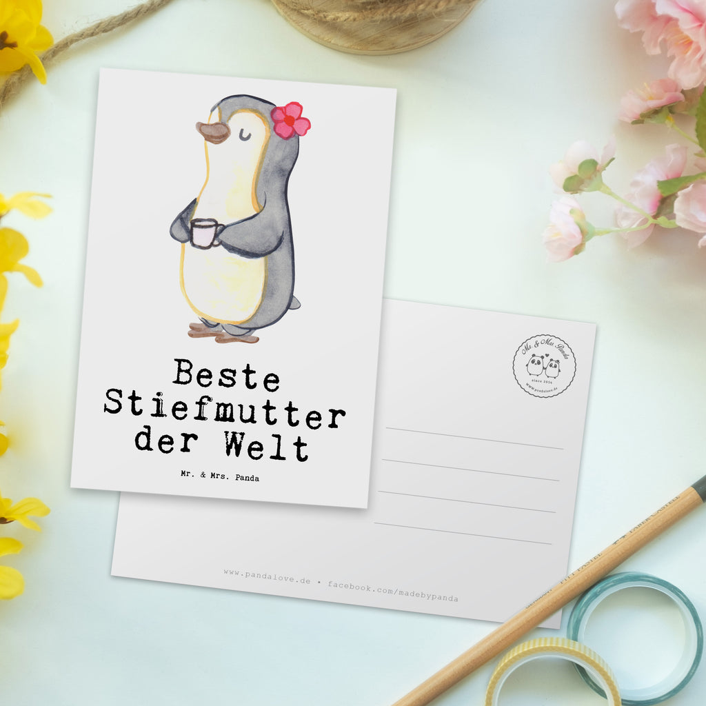 Postkarte Pinguin Beste Stiefmutter der Welt Geschenkkarte, Grußkarte, Karte, Einladung, Ansichtskarte, Geburtstagskarte, Einladungskarte, Dankeskarte, für, Dankeschön, Geschenk, Schenken, Geburtstag, Geburtstagsgeschenk, Geschenkidee, Danke, Bedanken, Mitbringsel, Freude machen, Geschenktipp, Stiefmutter, Stief Mutter, Stiefmama, Mami, Mutter, Muttertag, Mutti, Mama, Tochter, Sohn, Beste