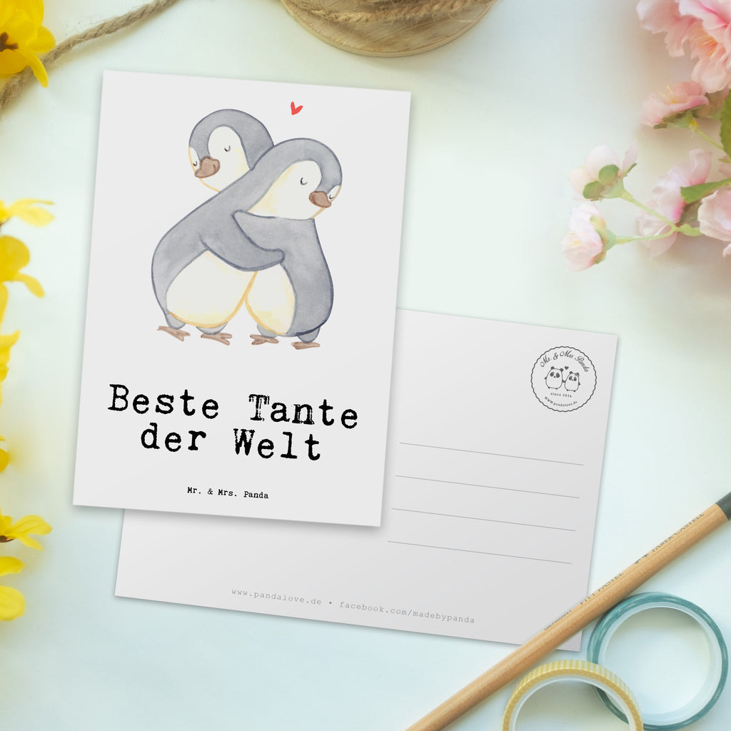 Postkarte Pinguin Beste Tante der Welt Geschenkkarte, Grußkarte, Karte, Einladung, Ansichtskarte, Geburtstagskarte, Einladungskarte, Dankeskarte, für, Dankeschön, Geschenk, Schenken, Geburtstag, Geburtstagsgeschenk, Geschenkidee, Danke, Bedanken, Mitbringsel, Freude machen, Geschenktipp, Tante, Patentante, Paten Tante, Lieblingstante, Taufpartner, Taufe, Familie, Kleinigkeit, Nichte, Neffe