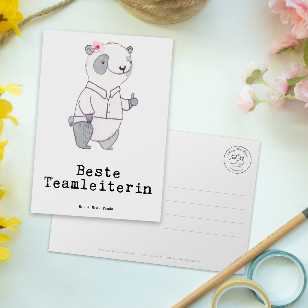 Postkarte Panda Beste Teamleiterin Geschenkkarte, Grußkarte, Karte, Einladung, Ansichtskarte, Geburtstagskarte, Einladungskarte, für, Dankeschön, Geschenk, Schenken, Geburtstag, Geburtstagsgeschenk, Geschenkidee, Danke, Bedanken, Mitbringsel, Freude machen, Geschenktipp, Teamleiterin, Seminarleiterin, Gruppenleiterin, Leiterin, Kollegin, Chefin, Vorgesetzte, Abschied, Abschiedsgeschenk, Ruhestand
