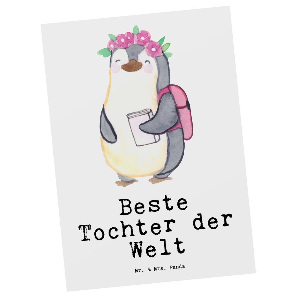 Postkarte Pinguin Beste Tochter der Welt Geschenkkarte, Grußkarte, Karte, Einladung, Ansichtskarte, Geburtstagskarte, Einladungskarte, Dankeskarte, für, Dankeschön, Geschenk, Schenken, Geburtstag, Geburtstagsgeschenk, Geschenkidee, Danke, Bedanken, Mitbringsel, Freude machen, Geschenktipp, Tochter, Töchter, Töchterchen, Geburt, Kleine, Mutter, Vater, Kind, Kinder, Familie, Belohnung