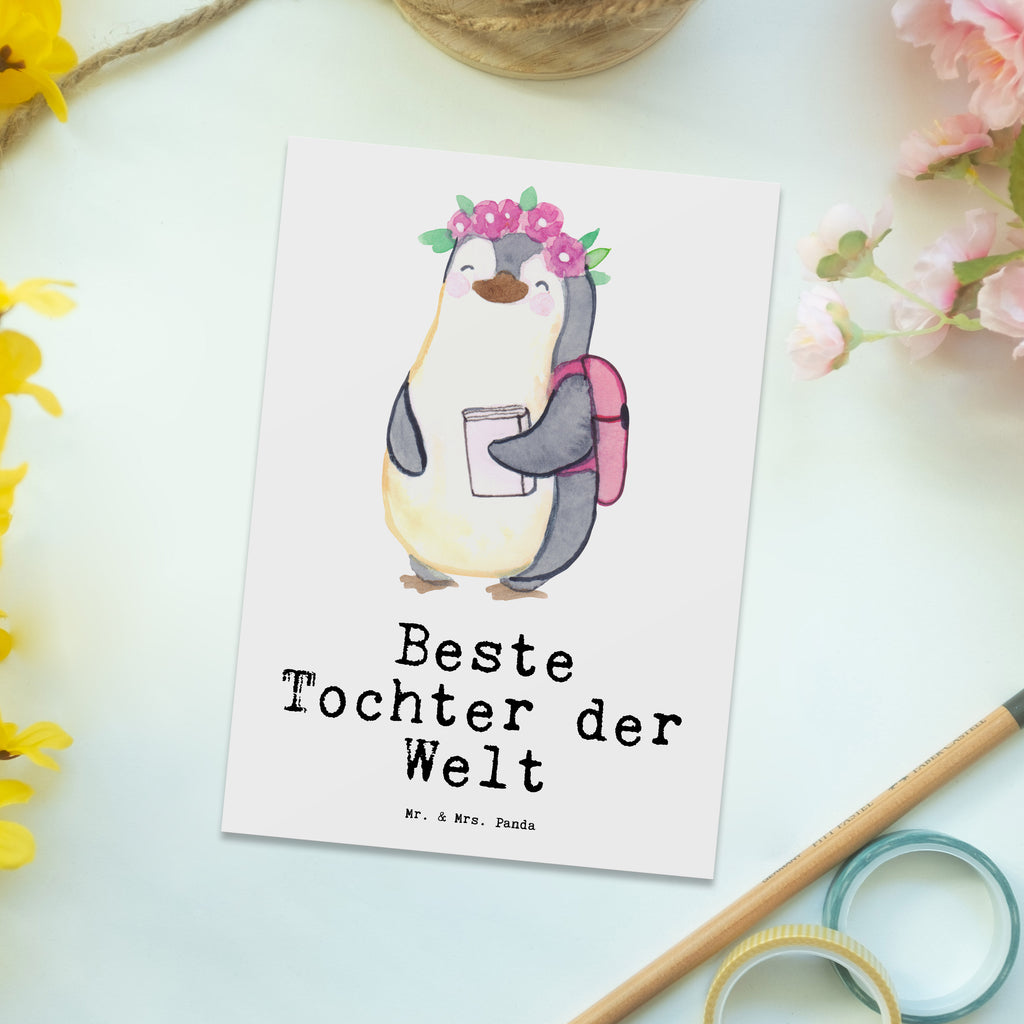 Postkarte Pinguin Beste Tochter der Welt Geschenkkarte, Grußkarte, Karte, Einladung, Ansichtskarte, Geburtstagskarte, Einladungskarte, Dankeskarte, für, Dankeschön, Geschenk, Schenken, Geburtstag, Geburtstagsgeschenk, Geschenkidee, Danke, Bedanken, Mitbringsel, Freude machen, Geschenktipp, Tochter, Töchter, Töchterchen, Geburt, Kleine, Mutter, Vater, Kind, Kinder, Familie, Belohnung