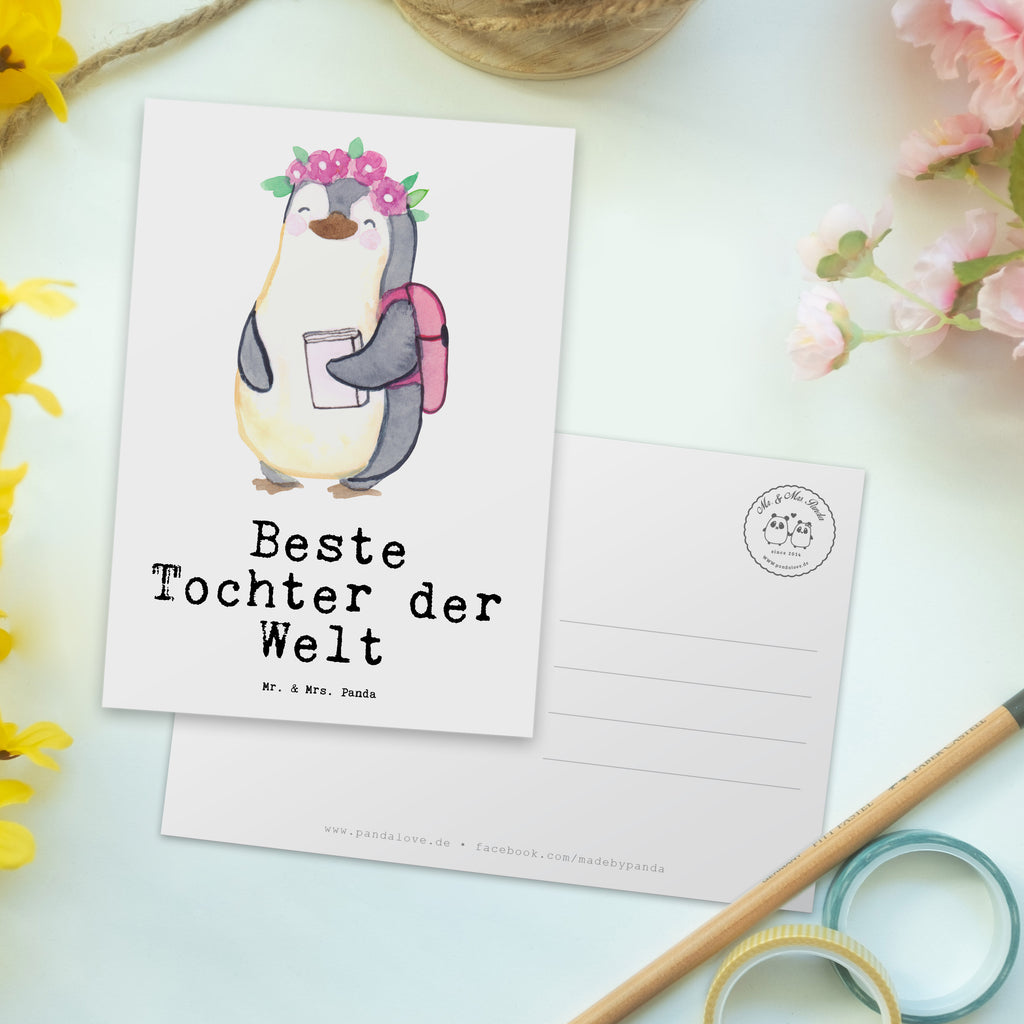 Postkarte Pinguin Beste Tochter der Welt Geschenkkarte, Grußkarte, Karte, Einladung, Ansichtskarte, Geburtstagskarte, Einladungskarte, Dankeskarte, für, Dankeschön, Geschenk, Schenken, Geburtstag, Geburtstagsgeschenk, Geschenkidee, Danke, Bedanken, Mitbringsel, Freude machen, Geschenktipp, Tochter, Töchter, Töchterchen, Geburt, Kleine, Mutter, Vater, Kind, Kinder, Familie, Belohnung