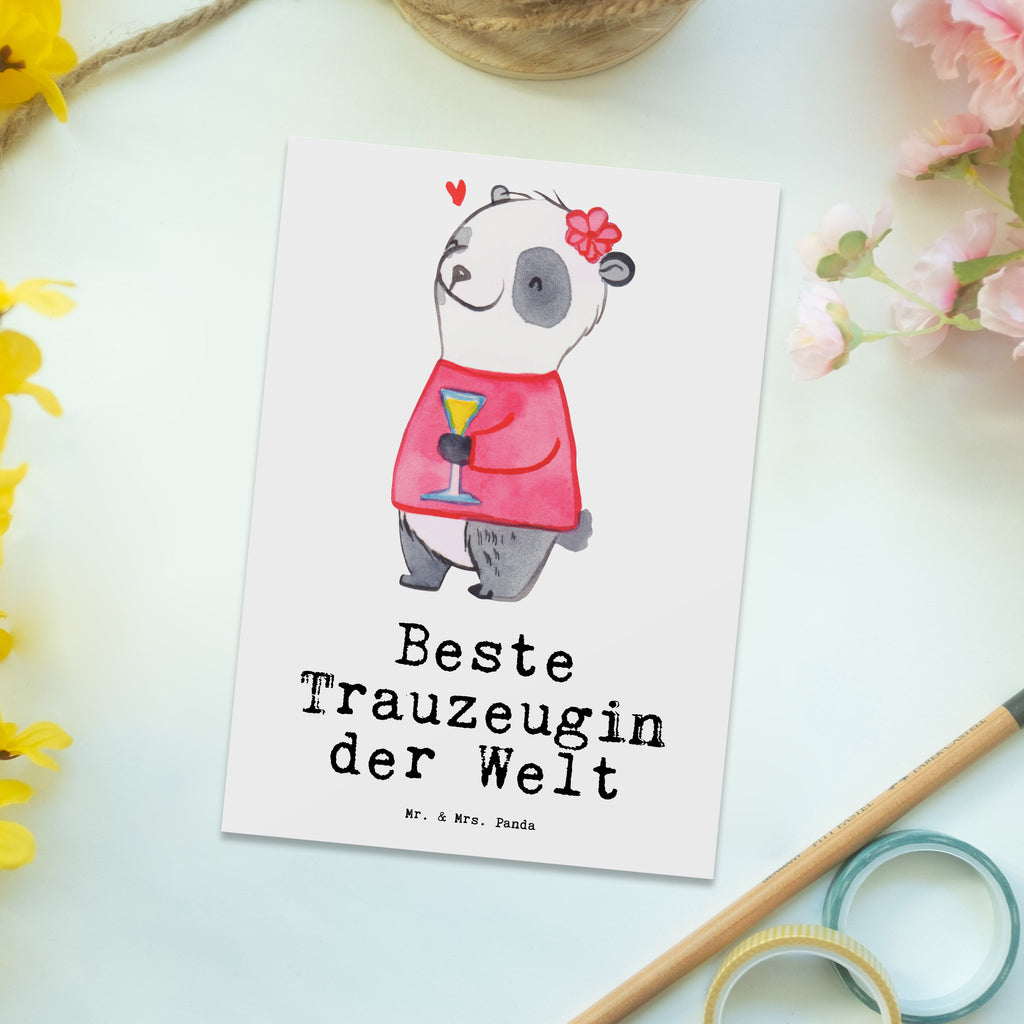 Postkarte Panda Beste Trauzeugin der Welt Geschenkkarte, Grußkarte, Karte, Einladung, Ansichtskarte, Geburtstagskarte, Einladungskarte, Dankeskarte, für, Dankeschön, Geschenk, Schenken, Geburtstag, Geburtstagsgeschenk, Geschenkidee, Danke, Bedanken, Mitbringsel, Freude machen, Geschenktipp, Trauzeugin, Trauhzeugin, Freundin, Hochzeit, Heirat, JGA, Trauung, Kirche, Standesamt, Braut
