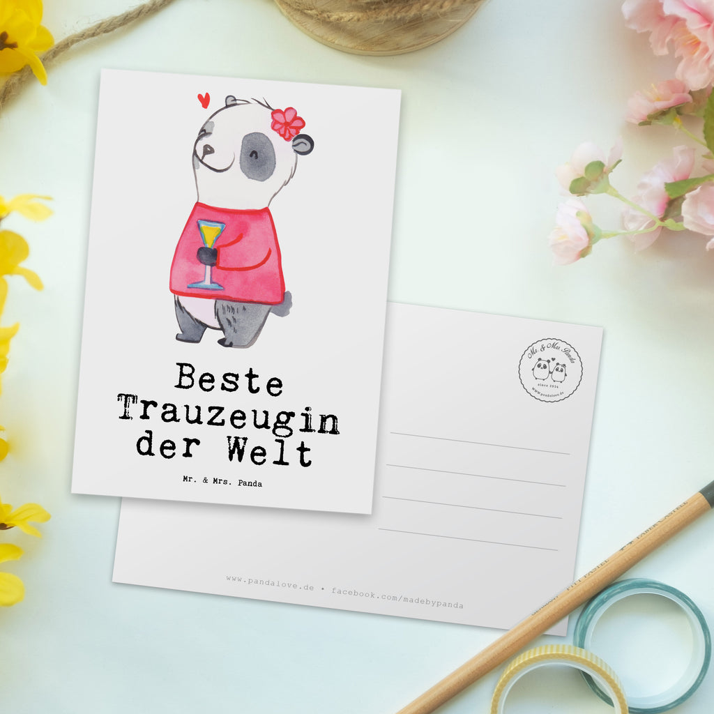 Postkarte Panda Beste Trauzeugin der Welt Geschenkkarte, Grußkarte, Karte, Einladung, Ansichtskarte, Geburtstagskarte, Einladungskarte, Dankeskarte, für, Dankeschön, Geschenk, Schenken, Geburtstag, Geburtstagsgeschenk, Geschenkidee, Danke, Bedanken, Mitbringsel, Freude machen, Geschenktipp, Trauzeugin, Trauhzeugin, Freundin, Hochzeit, Heirat, JGA, Trauung, Kirche, Standesamt, Braut