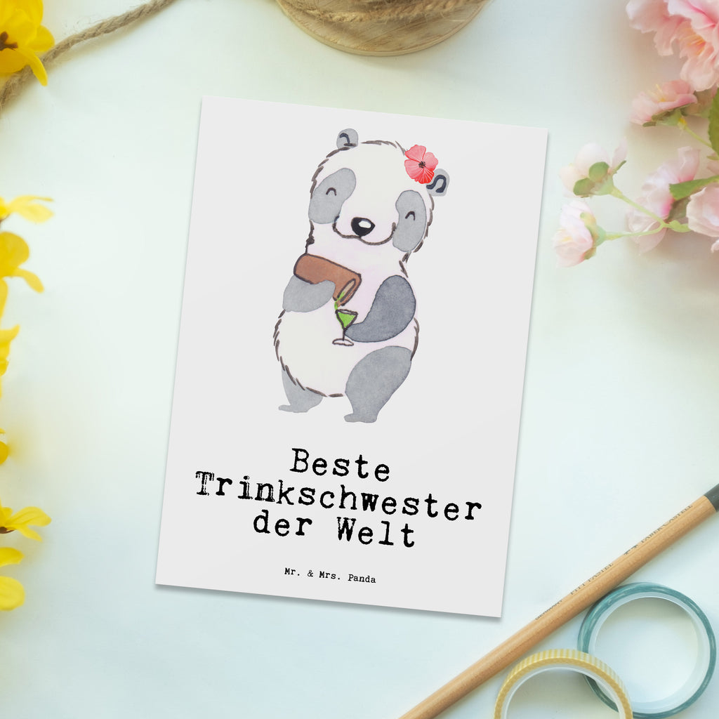 Postkarte Panda Beste Trinkschwester der Welt Geschenkkarte, Grußkarte, Karte, Einladung, Ansichtskarte, Geburtstagskarte, Einladungskarte, Dankeskarte, für, Dankeschön, Geschenk, Schenken, Geburtstag, Geburtstagsgeschenk, Geschenkidee, Danke, Bedanken, Mitbringsel, Freude machen, Geschenktipp, Trinkschwester, Saufschwester, Schwester, Sister, Freundin, Party, Bae, Trinken, Alkohol, Wochenende, Kleinigkeit, Sister from another Mister
