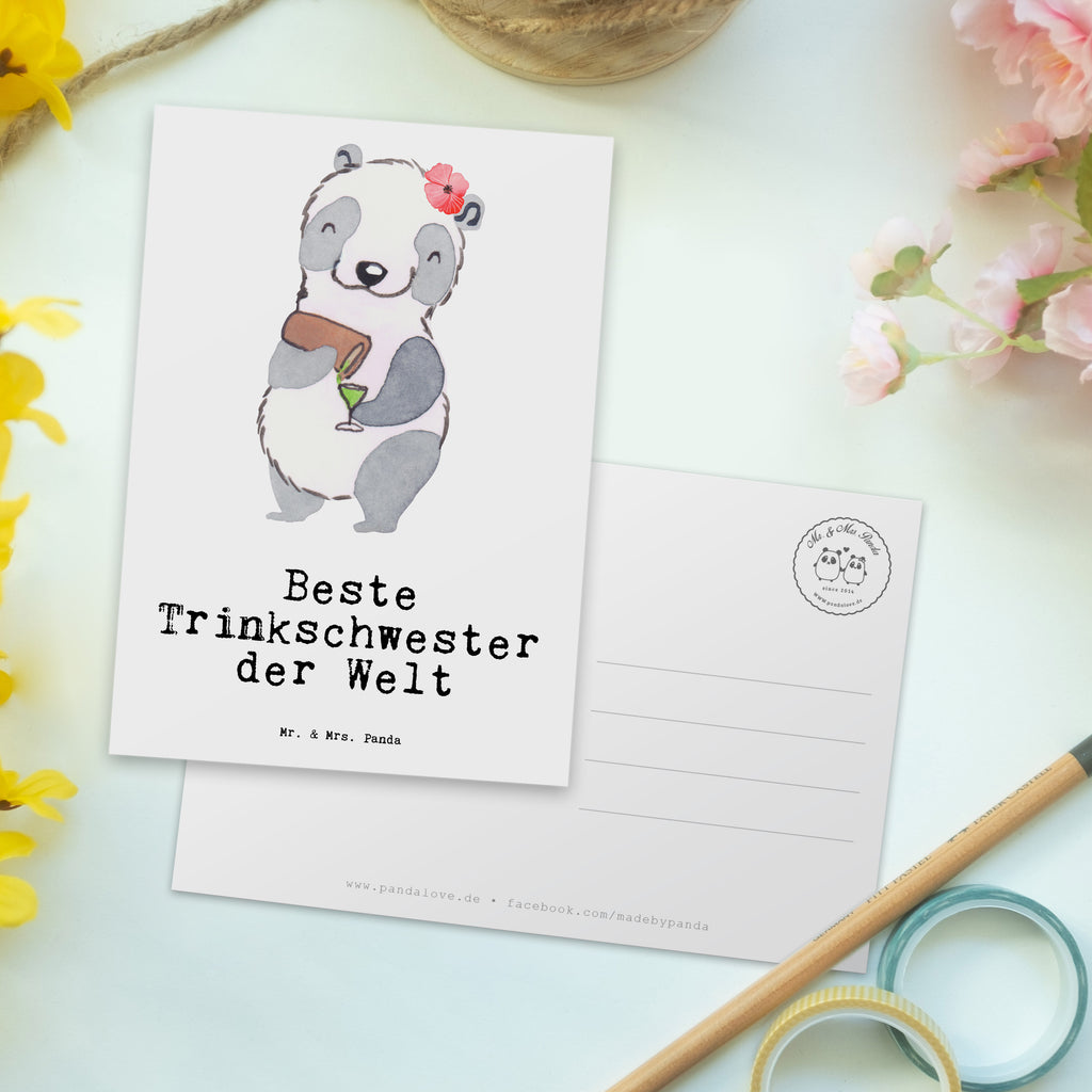 Postkarte Panda Beste Trinkschwester der Welt Geschenkkarte, Grußkarte, Karte, Einladung, Ansichtskarte, Geburtstagskarte, Einladungskarte, Dankeskarte, für, Dankeschön, Geschenk, Schenken, Geburtstag, Geburtstagsgeschenk, Geschenkidee, Danke, Bedanken, Mitbringsel, Freude machen, Geschenktipp, Trinkschwester, Saufschwester, Schwester, Sister, Freundin, Party, Bae, Trinken, Alkohol, Wochenende, Kleinigkeit, Sister from another Mister