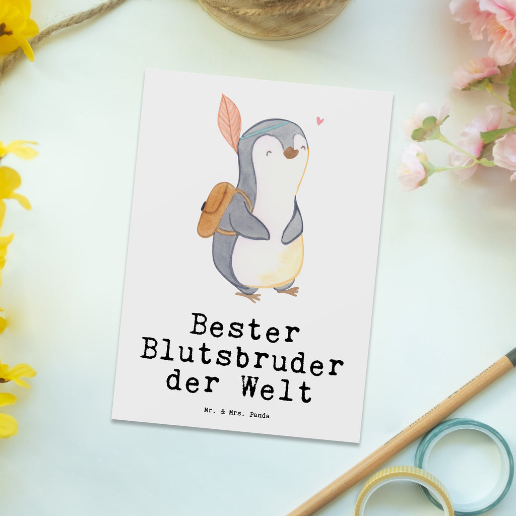 Postkarte Pinguin Bester Blutsbruder der Welt Geschenkkarte, Grußkarte, Karte, Einladung, Ansichtskarte, Geburtstagskarte, Einladungskarte, für, Dankeschön, Geschenk, Schenken, Geburtstag, Geburtstagsgeschenk, Geschenkidee, Danke, Bedanken, Mitbringsel, Freude machen, Geschenktipp, Blutsbruder, Blutsgeschwister, Freund, Brüder, Geschwister, Bruderherz, Brother, Familie, Kleinigkeit, Bester, Sido