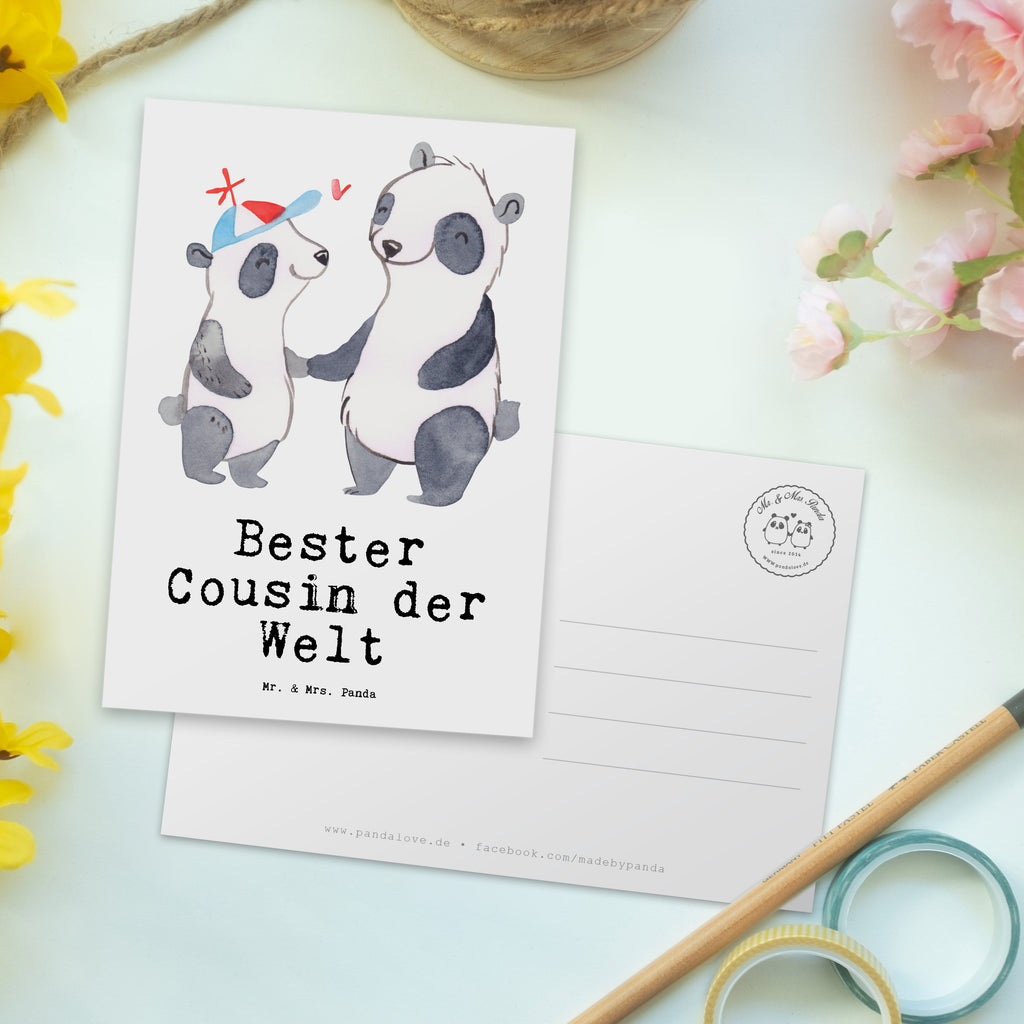 Postkarte Panda Bester Cousin der Welt Geschenkkarte, Grußkarte, Karte, Einladung, Ansichtskarte, Geburtstagskarte, Einladungskarte, für, Dankeschön, Geschenk, Schenken, Geburtstag, Geburtstagsgeschenk, Geschenkidee, Danke, Bedanken, Mitbringsel, Freude machen, Geschenktipp, Cousin, Kousin, Vetter, Sohn von Onkel, Sohn von Tante, Familie, Verwandtschaft, Cousine