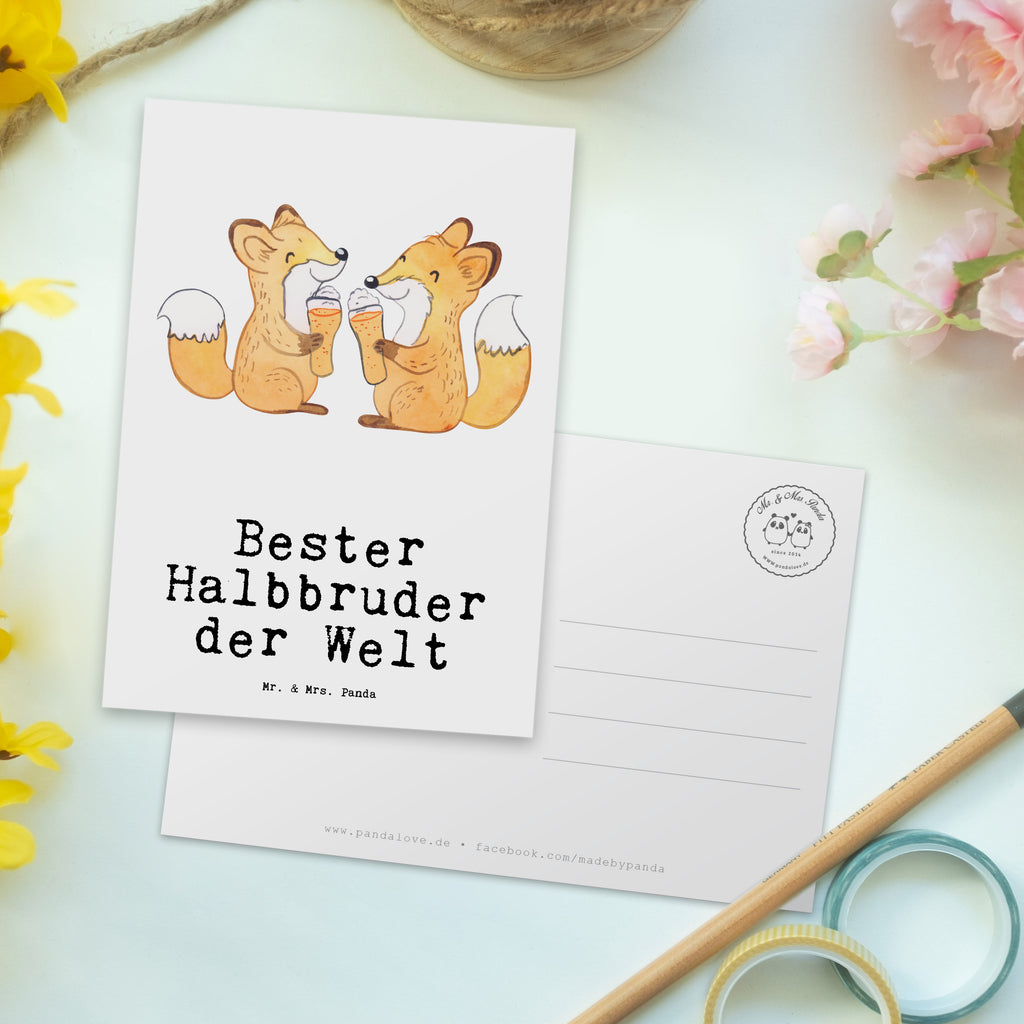 Postkarte Fuchs Bester Halbbruder der Welt Geschenkkarte, Grußkarte, Karte, Einladung, Ansichtskarte, Geburtstagskarte, Einladungskarte, Dankeskarte, für, Dankeschön, Geschenk, Schenken, Geburtstag, Geburtstagsgeschenk, Geschenkidee, Danke, Bedanken, Mitbringsel, Freude machen, Geschenktipp, Halbbruder, Stiefbruder, Stief, Stiefgeschwister, Bruder, Brudi, Geschwister, Bruderherz, Schwester, Familie, Kleinigkeit, Brother, Bester, Sohn