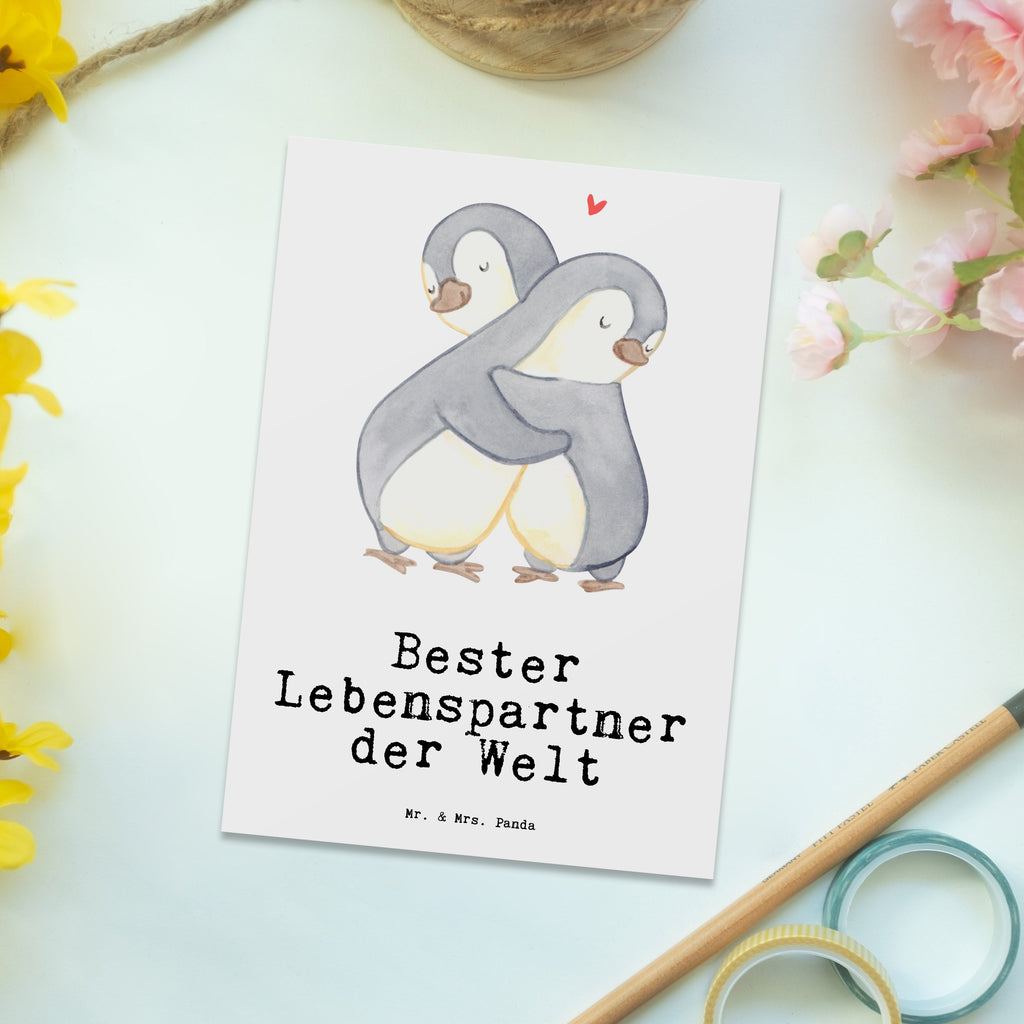 Postkarte Pinguin Bester Lebenspartner der Welt Geschenkkarte, Grußkarte, Karte, Einladung, Ansichtskarte, Geburtstagskarte, Einladungskarte, Dankeskarte, für, Dankeschön, Geschenk, Schenken, Geburtstag, Geburtstagsgeschenk, Geschenkidee, Danke, Bedanken, Mitbringsel, Freude machen, Geschenktipp, Lebenspartner, Ehepartner, Partner, Ehemann, Ehefrau, Liebe, Freund, Freundin, Hochzeitstag, verliebt