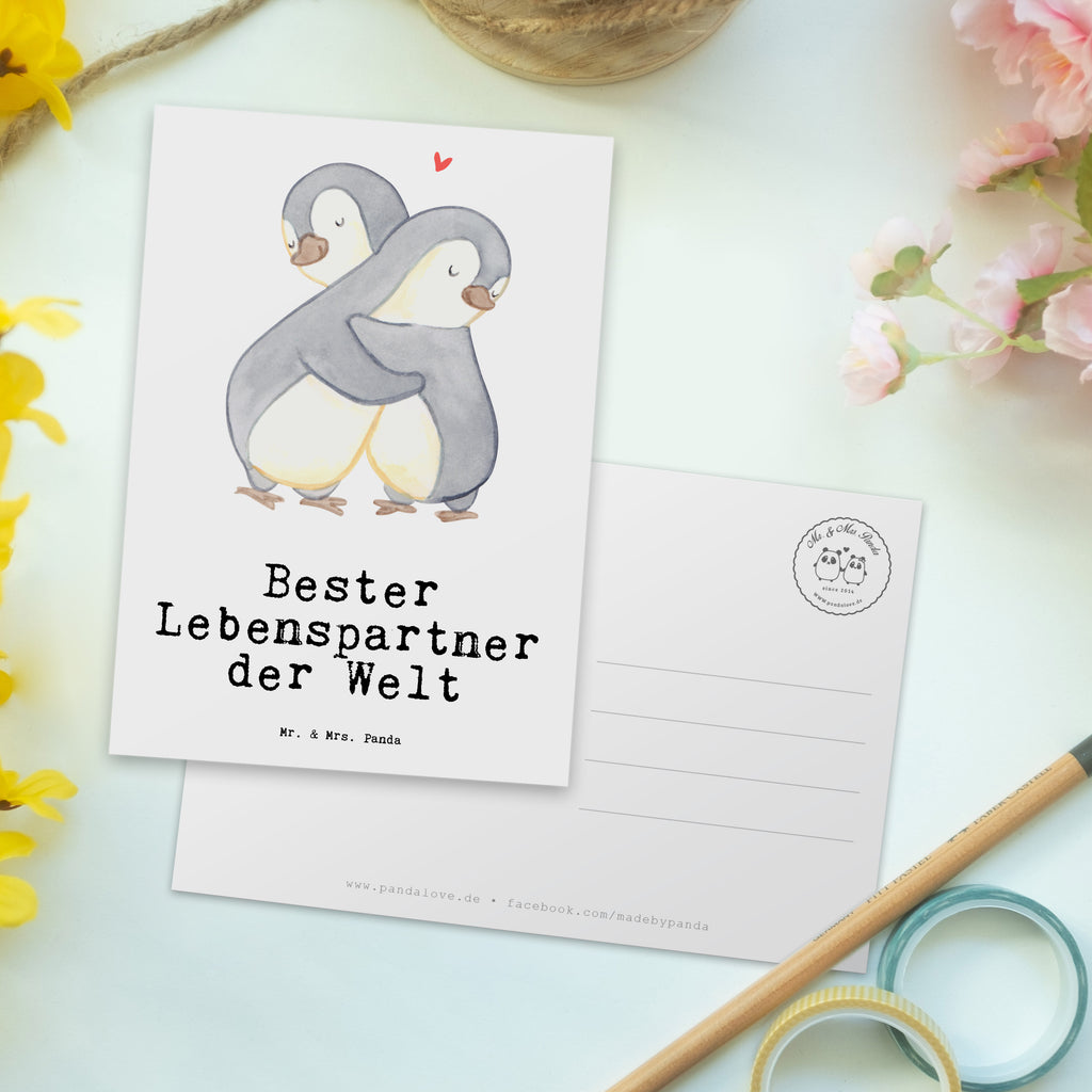 Postkarte Pinguin Bester Lebenspartner der Welt Geschenkkarte, Grußkarte, Karte, Einladung, Ansichtskarte, Geburtstagskarte, Einladungskarte, Dankeskarte, für, Dankeschön, Geschenk, Schenken, Geburtstag, Geburtstagsgeschenk, Geschenkidee, Danke, Bedanken, Mitbringsel, Freude machen, Geschenktipp, Lebenspartner, Ehepartner, Partner, Ehemann, Ehefrau, Liebe, Freund, Freundin, Hochzeitstag, verliebt