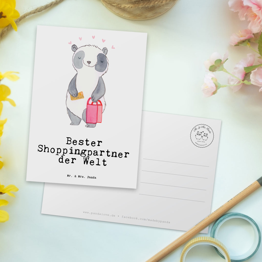 Postkarte Panda Bester Shoppingpartner der Welt Geschenkkarte, Grußkarte, Karte, Einladung, Ansichtskarte, Geburtstagskarte, Einladungskarte, Dankeskarte, für, Dankeschön, Geschenk, Schenken, Geburtstag, Geburtstagsgeschenk, Geschenkidee, Danke, Bedanken, Mitbringsel, Freude machen, Geschenktipp, Shoppingpartner, Shoppen, Begleitung, Partner, Freundin, Freund, bff, Shopping, Einkaufen, Shopping-Queen, Queen, Bester