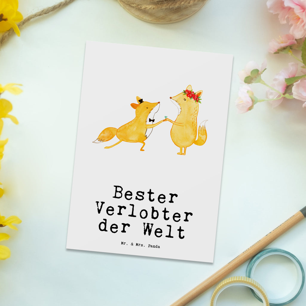 Postkarte Fuchs Bester Verlobter der Welt Geschenkkarte, Grußkarte, Karte, Einladung, Ansichtskarte, Geburtstagskarte, Einladungskarte, für, Dankeschön, Geschenk, Schenken, Geburtstag, Geburtstagsgeschenk, Geschenkidee, Danke, Bedanken, Mitbringsel, Freude machen, Geschenktipp, Verlobter, Verloben, Verlobung, Traummann, Mann, Freund, Ehemann, Zukünftiger, Hochzeit, Ehe