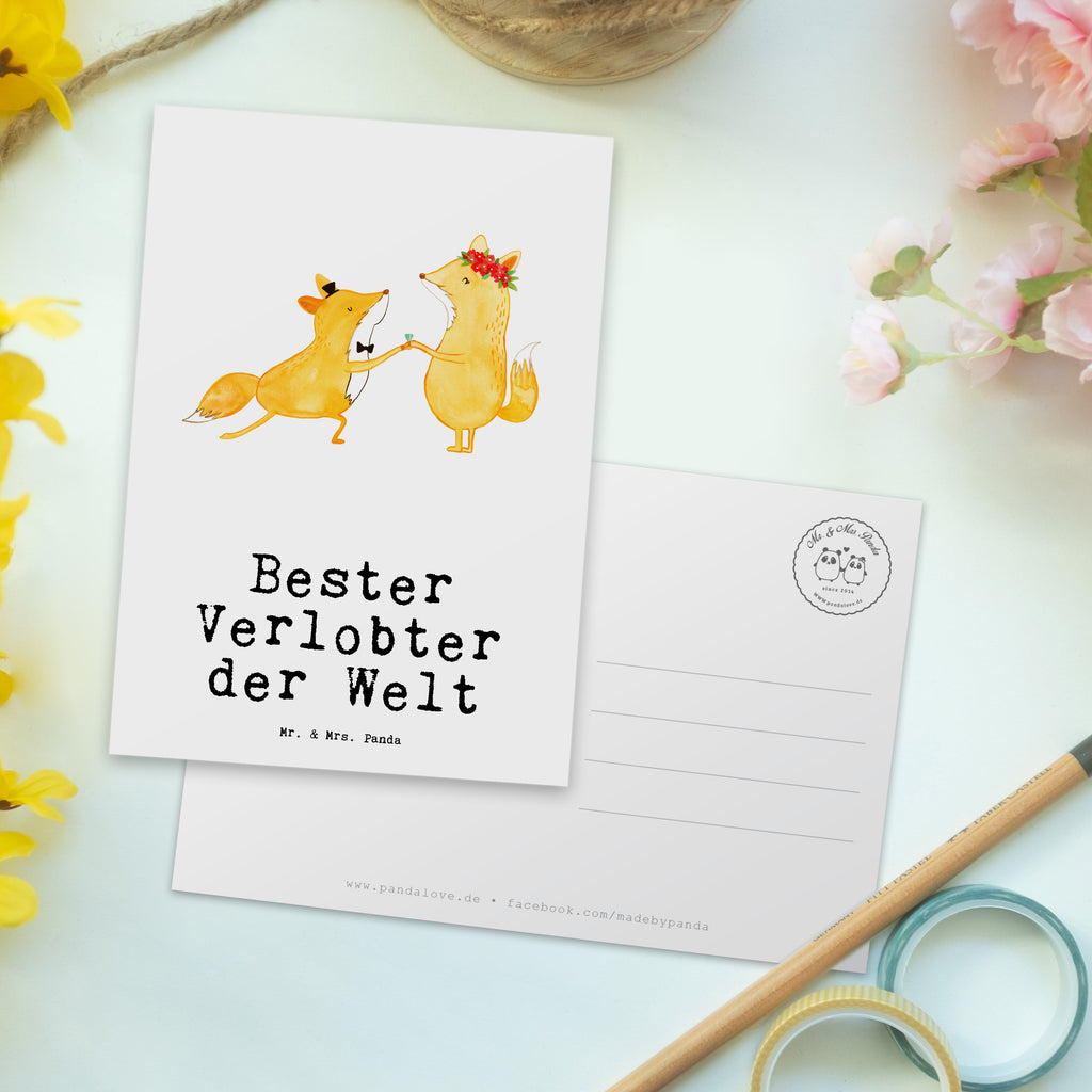 Postkarte Fuchs Bester Verlobter der Welt Geschenkkarte, Grußkarte, Karte, Einladung, Ansichtskarte, Geburtstagskarte, Einladungskarte, für, Dankeschön, Geschenk, Schenken, Geburtstag, Geburtstagsgeschenk, Geschenkidee, Danke, Bedanken, Mitbringsel, Freude machen, Geschenktipp, Verlobter, Verloben, Verlobung, Traummann, Mann, Freund, Ehemann, Zukünftiger, Hochzeit, Ehe